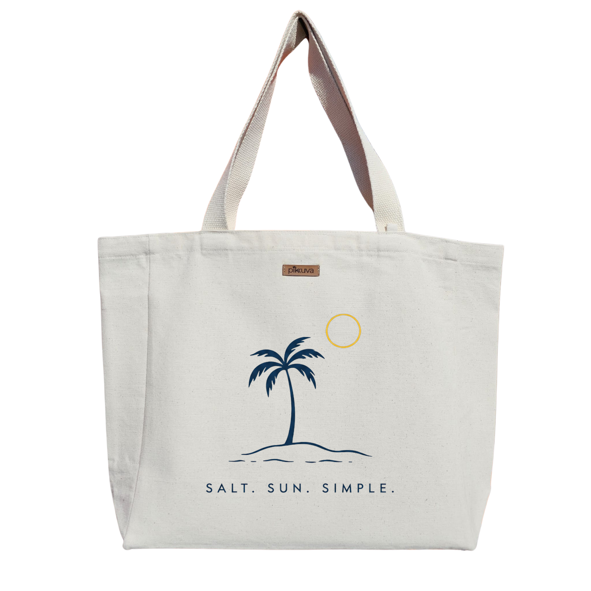 Natural Canvas Tote Bag, Natural Handle, White Velcro, Water Bottle Holder — 20x24