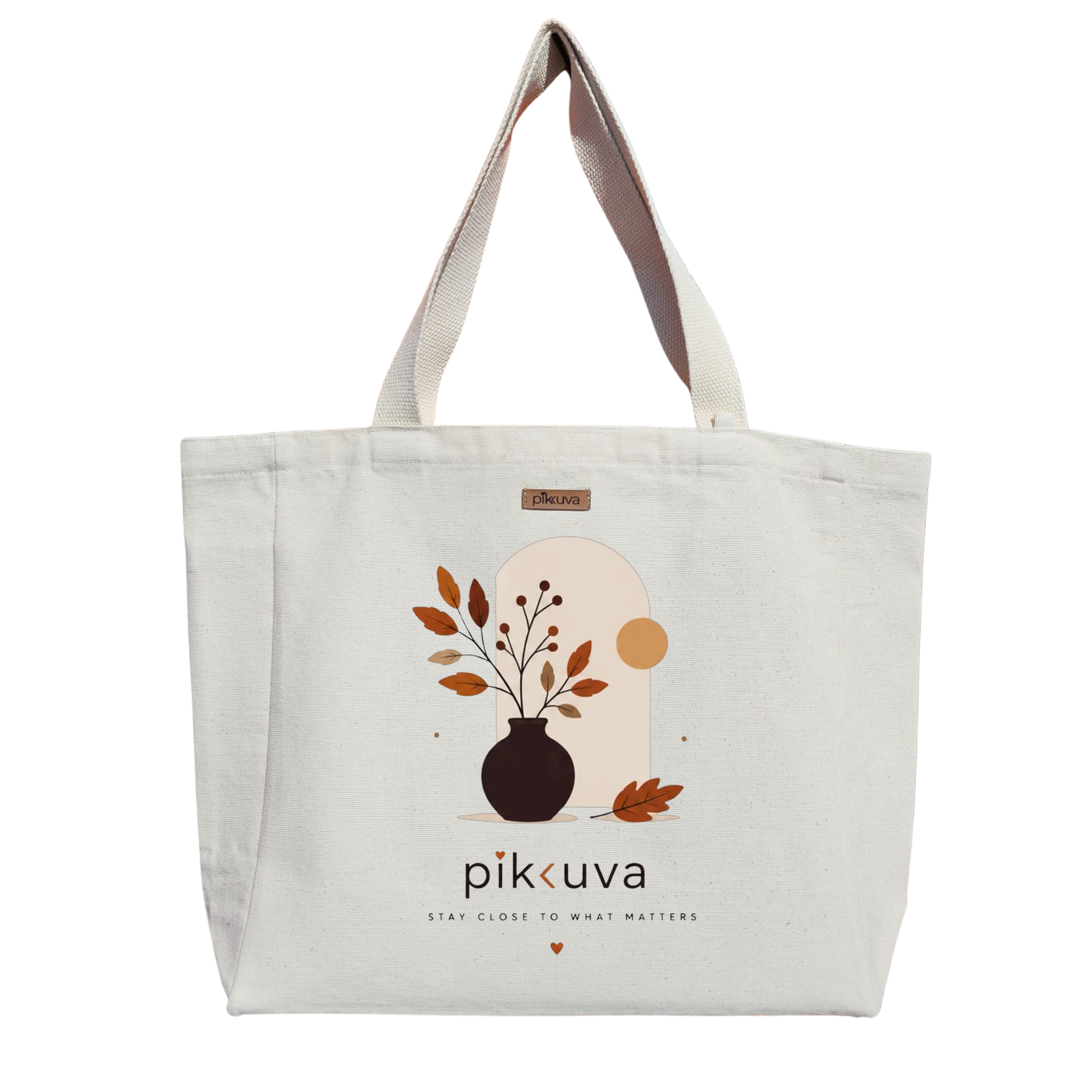 Natural Canvas Tote Bag, Natural Handle, White Velcro, Water Bottle Holder — 20x24