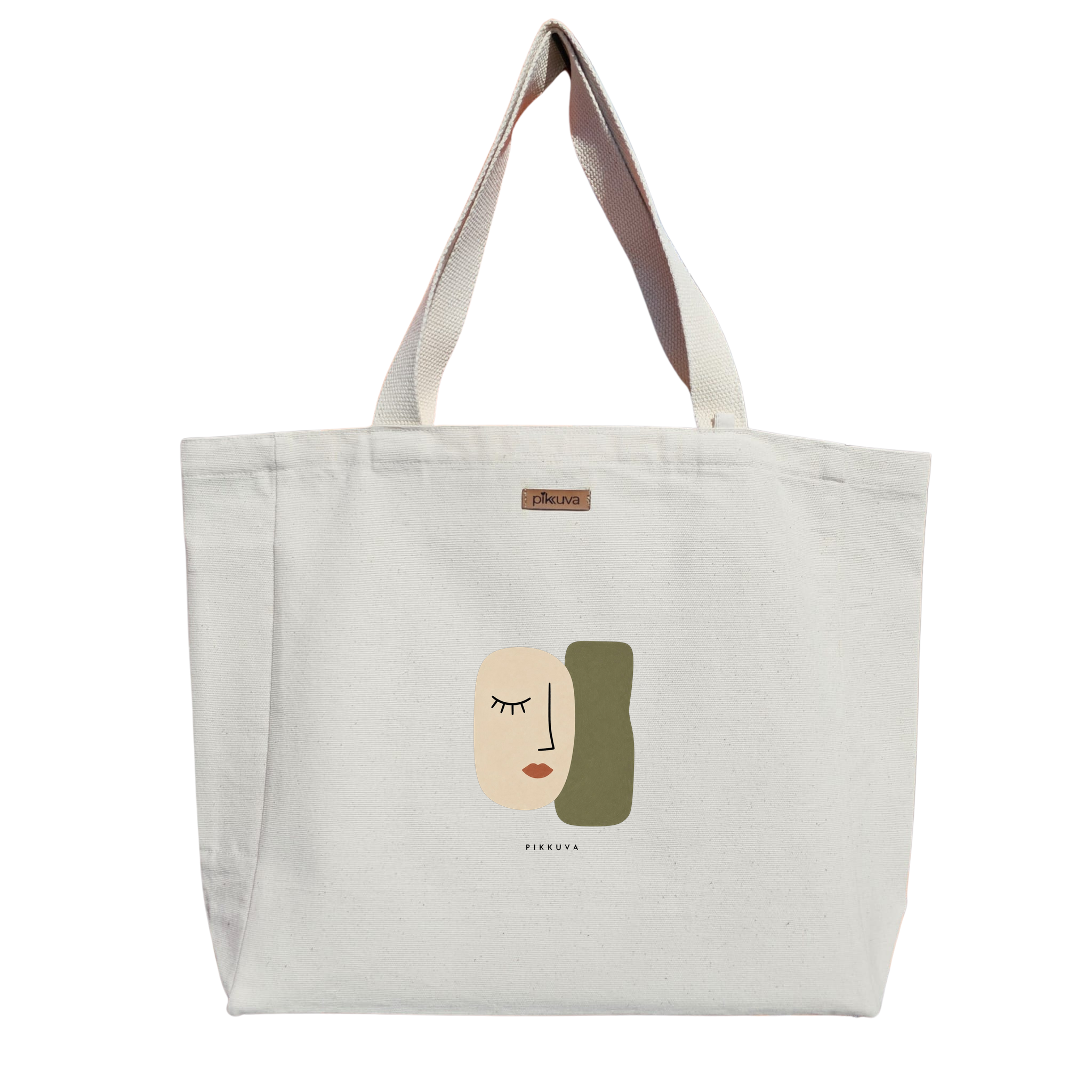 Natural Canvas Tote Bag, Natural Handle, White Velcro, Water Bottle Holder