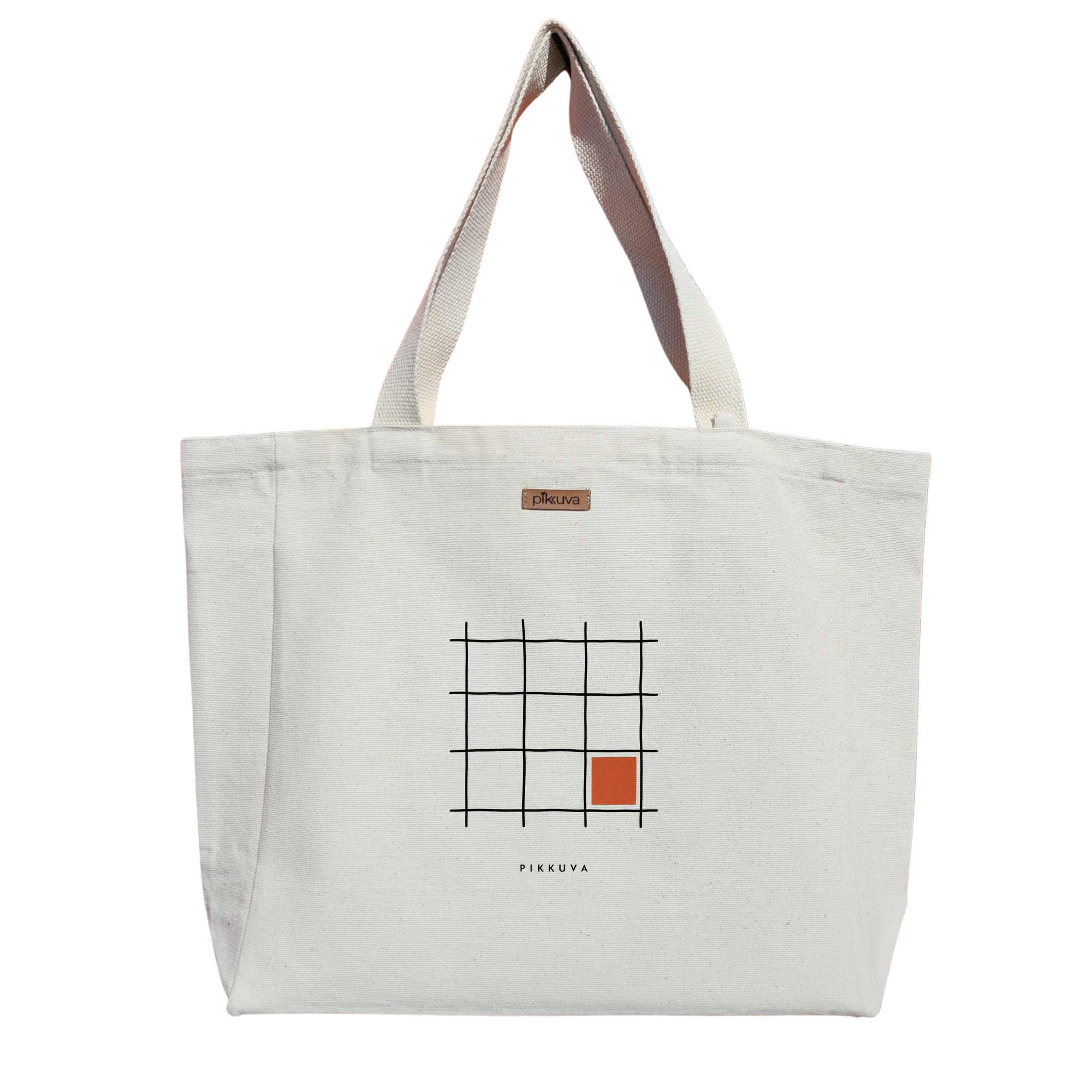 Natural Canvas Tote Bag, Natural Handle, White Velcro, Water Bottle Holder — 12x20