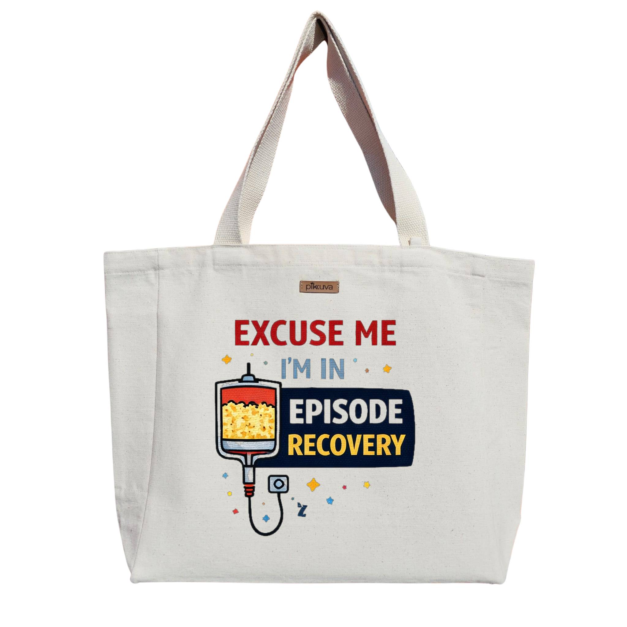 Kırmızı Popcorn Logo Eğlenceli Stil Tasarımı Modern ve Özür dilerim Baskılı Naturel Kanvas Bez Çanta Sap Beyaz Cırt Cırtlı Suluk Tutuculu — 20x24