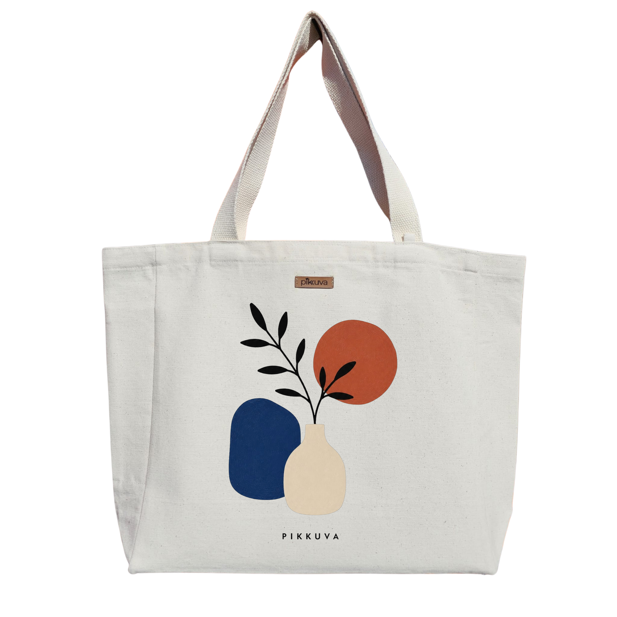 Natural Canvas Tote Bag, Natural Handle, White Velcro, Water Bottle Holder — 20x24