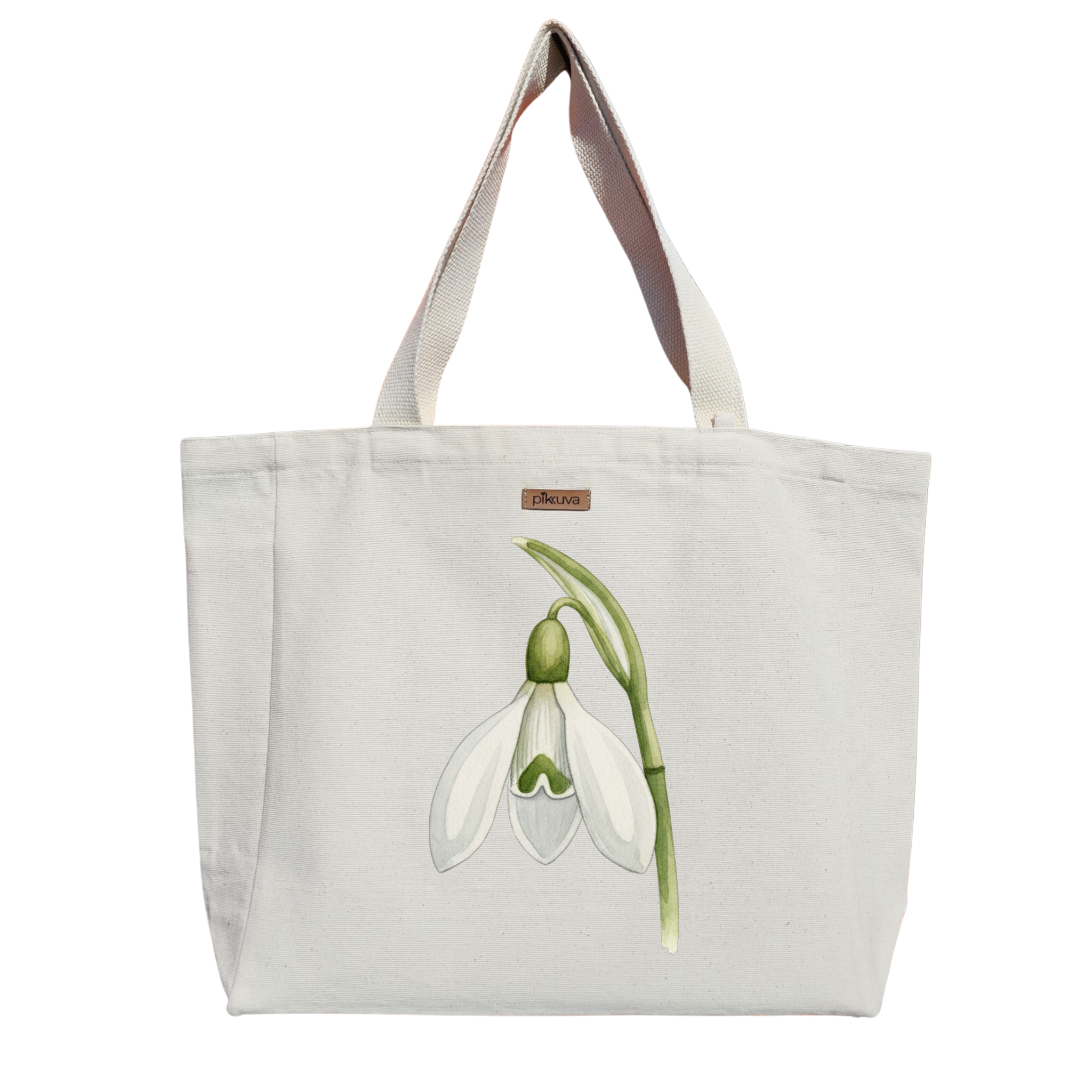 Natural Canvas Tote Bag, Natural Handle, White Velcro, Water Bottle Holder — 20x24