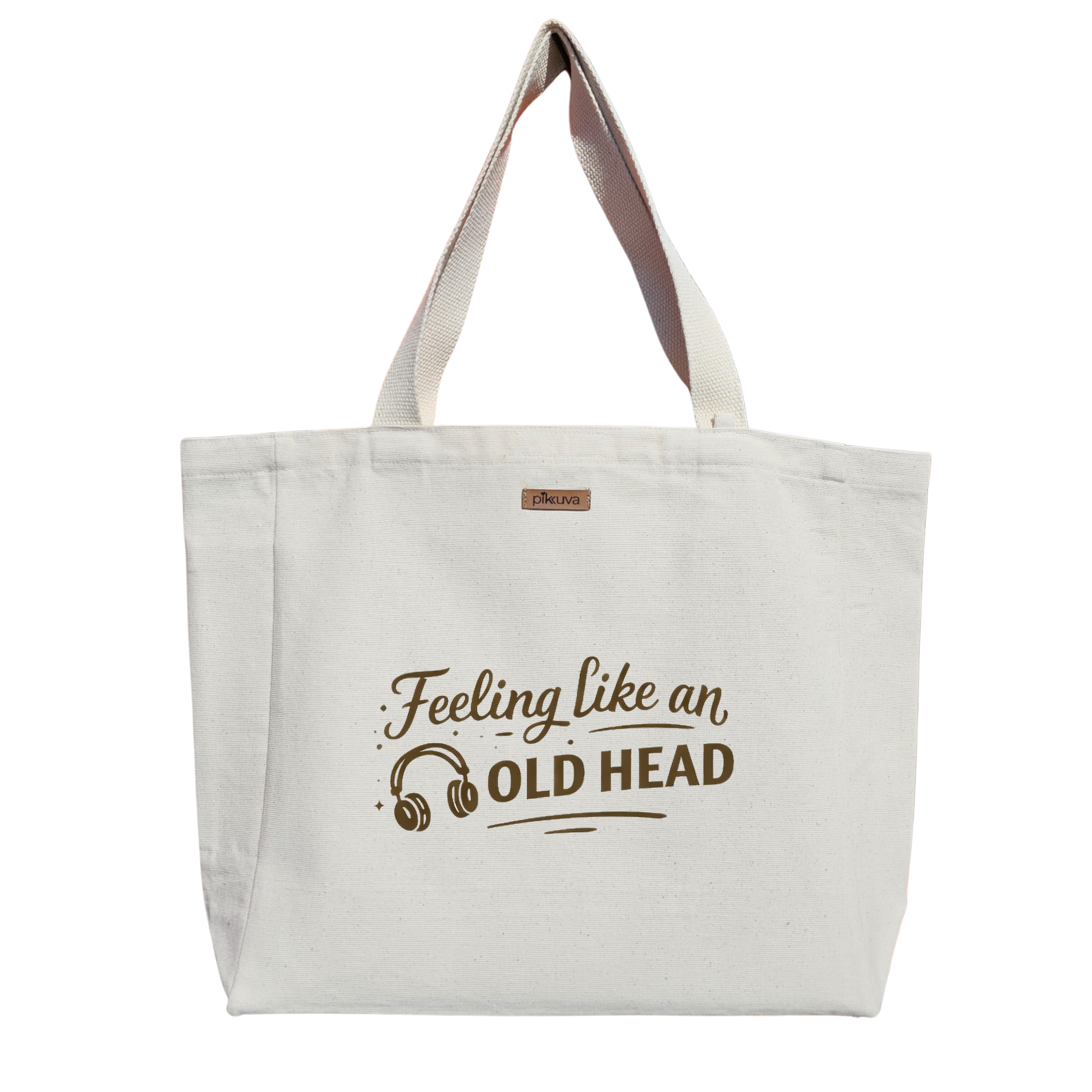 Natural Canvas Tote Bag, Natural Handle, White Velcro, Water Bottle Holder — 20x24