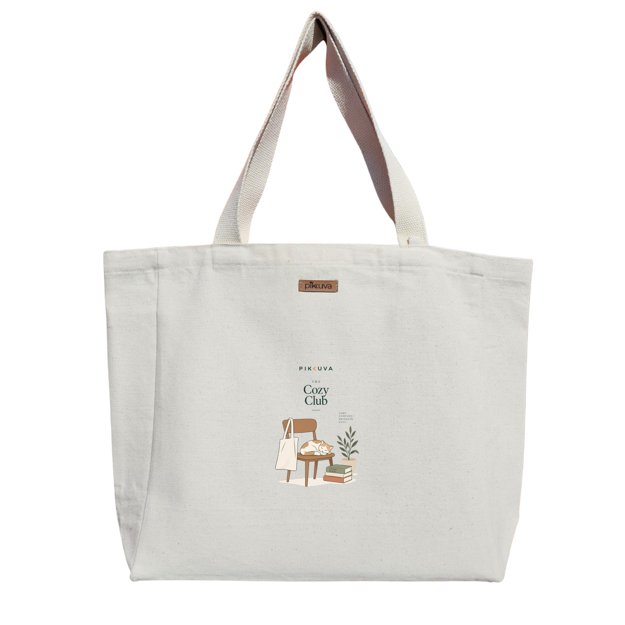 Natural Canvas Tote Bag, Natural Handle, White Velcro, Water Bottle Holder