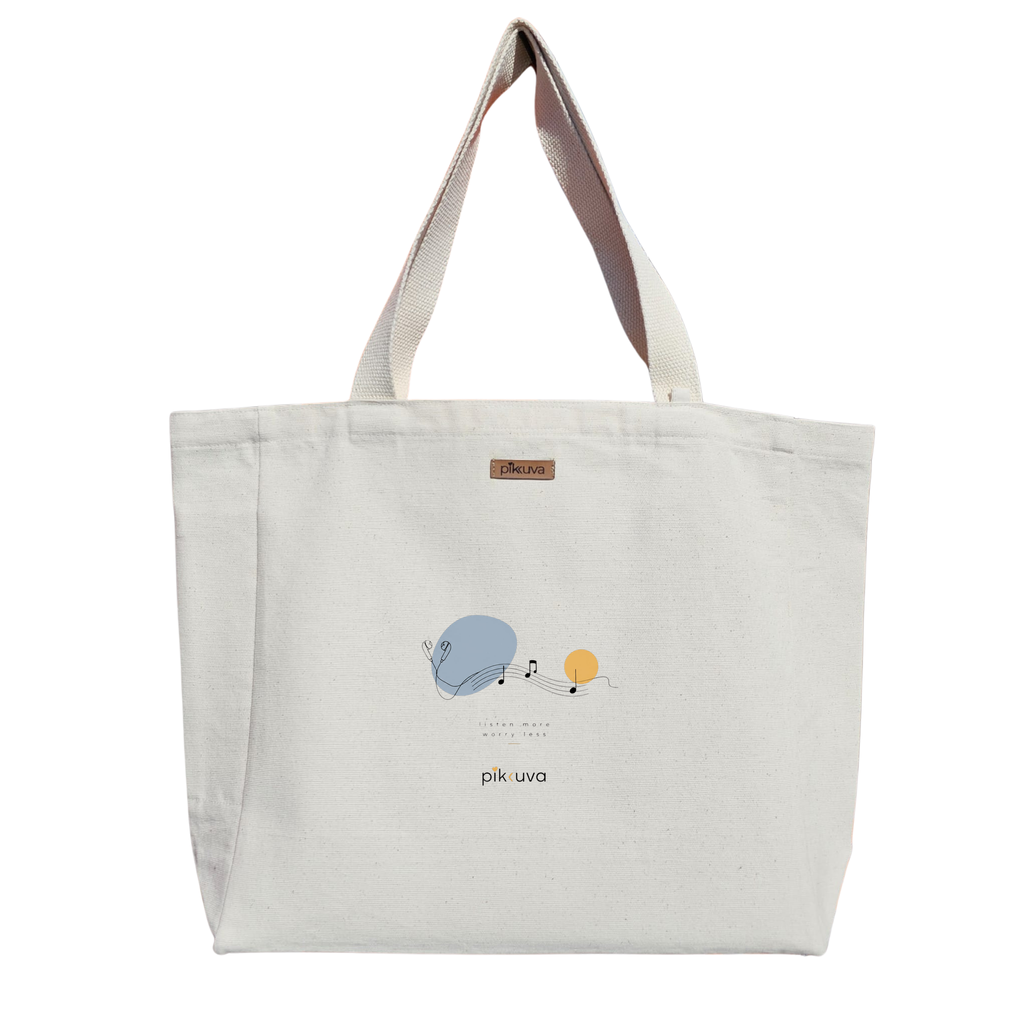 Natural Canvas Tote Bag, Natural Handle, White Velcro, Water Bottle Holder — 12x20