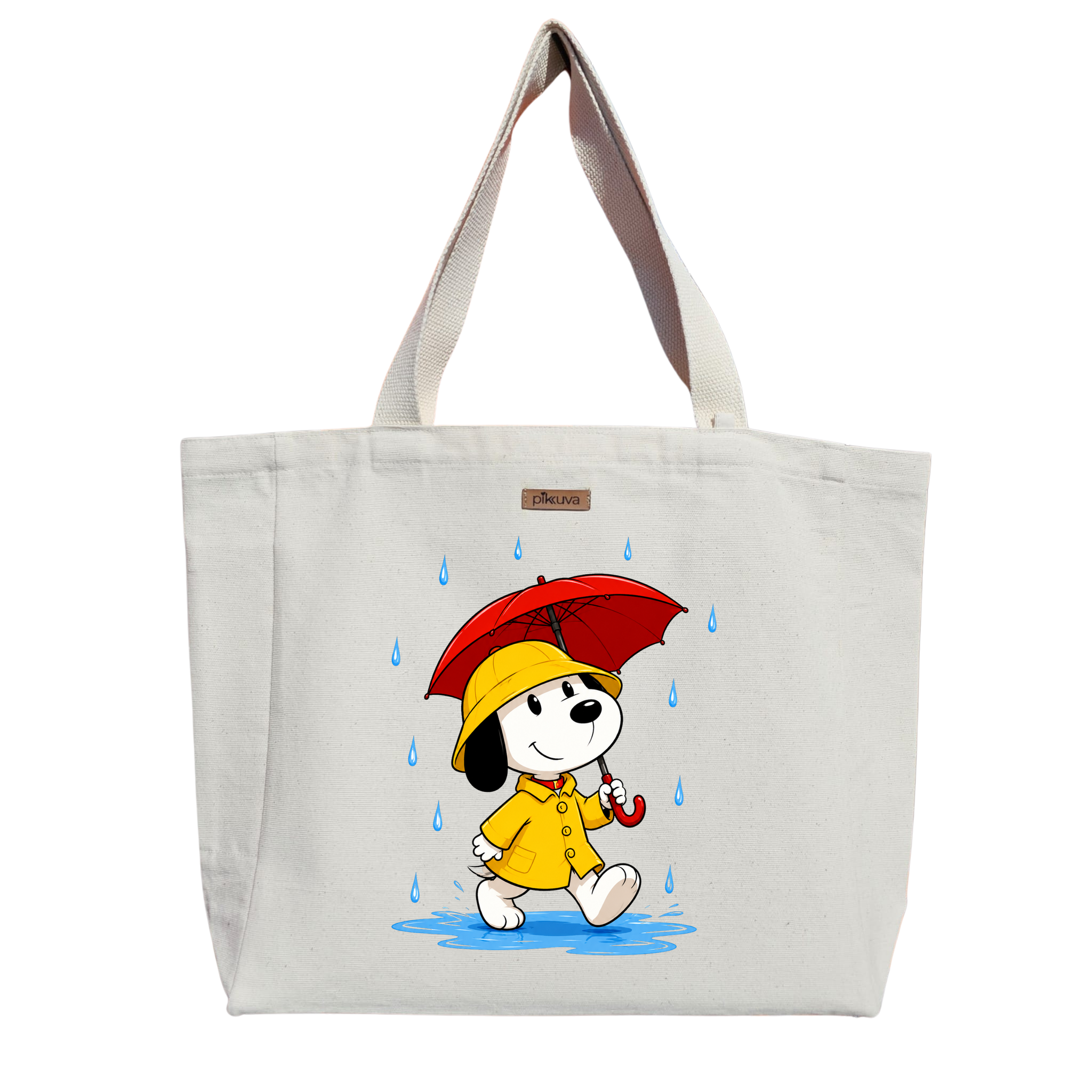 Natural Canvas Tote Bag, Natural Handle, White Velcro, Water Bottle Holder — 20x24