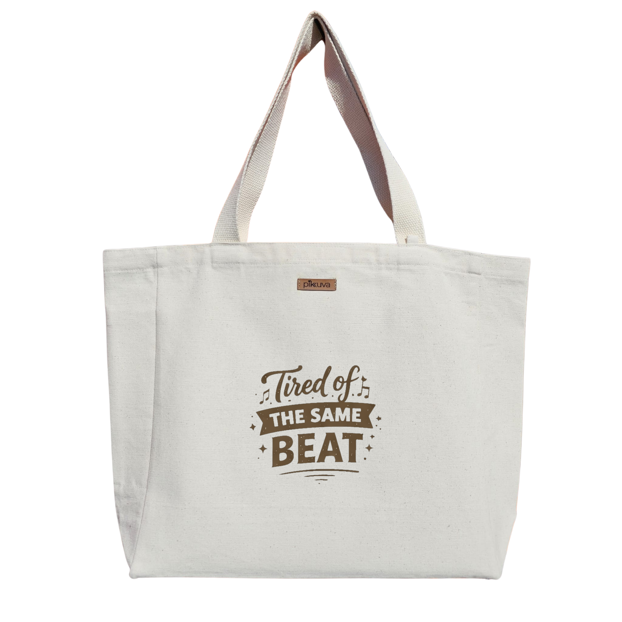 Natural Canvas Tote Bag, Natural Handle, White Velcro, Water Bottle Holder