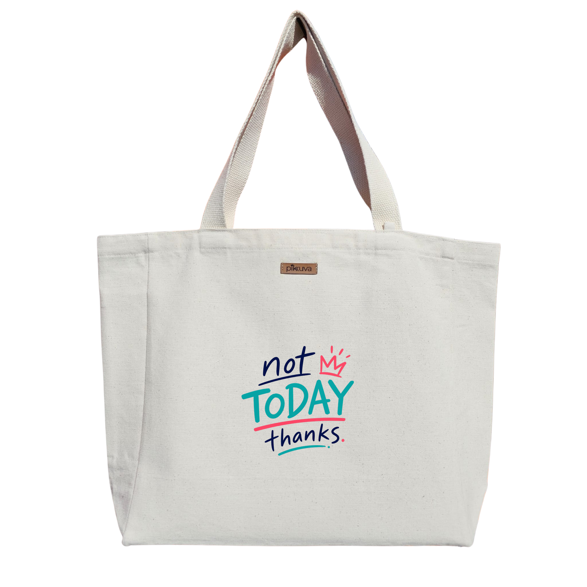 Natural Canvas Tote Bag, Natural Handle, White Velcro, Water Bottle Holder — 12x20