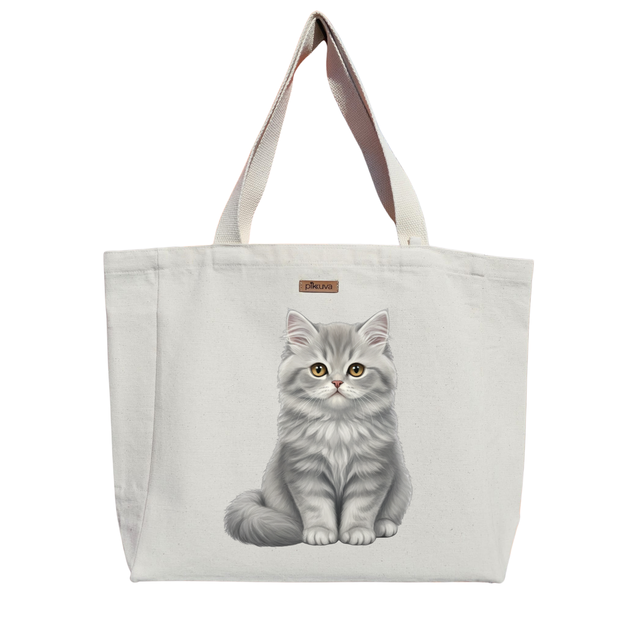Natural Canvas Tote Bag, Natural Handle, White Velcro, Water Bottle Holder — 20x24