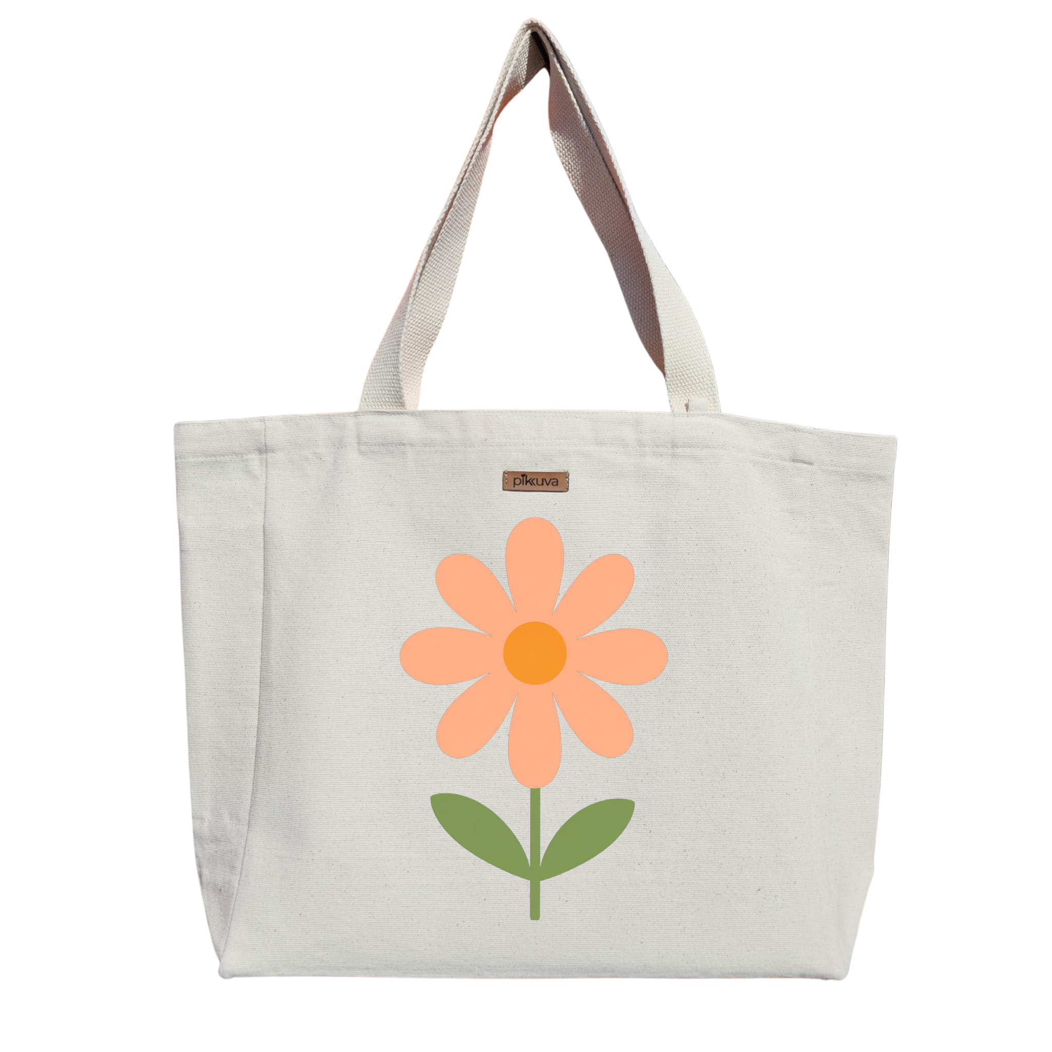 Natural Canvas Tote Bag, Natural Handle, White Velcro, Water Bottle Holder — 20x24
