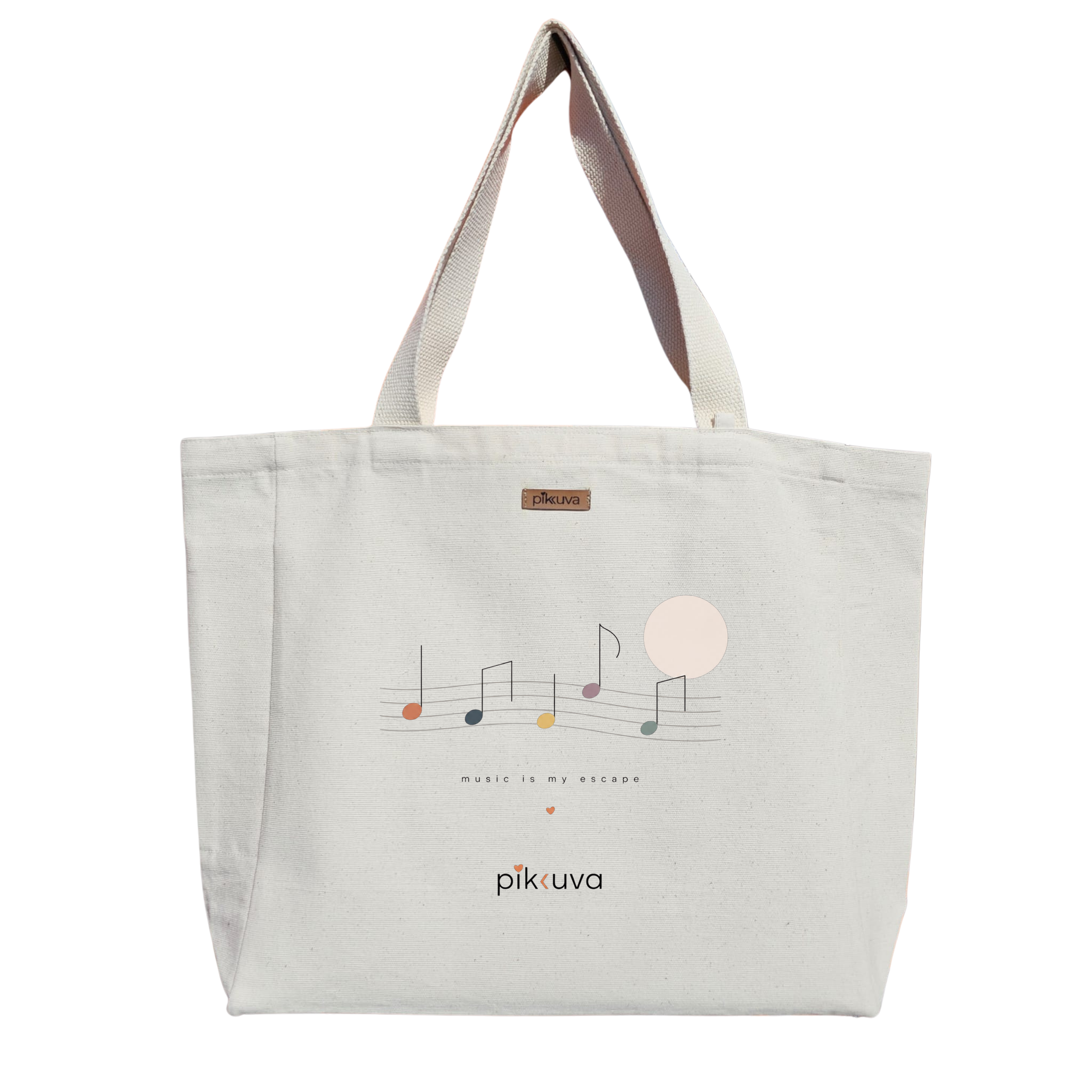 Natural Canvas Tote Bag, Natural Handle, White Velcro, Water Bottle Holder — 20x24
