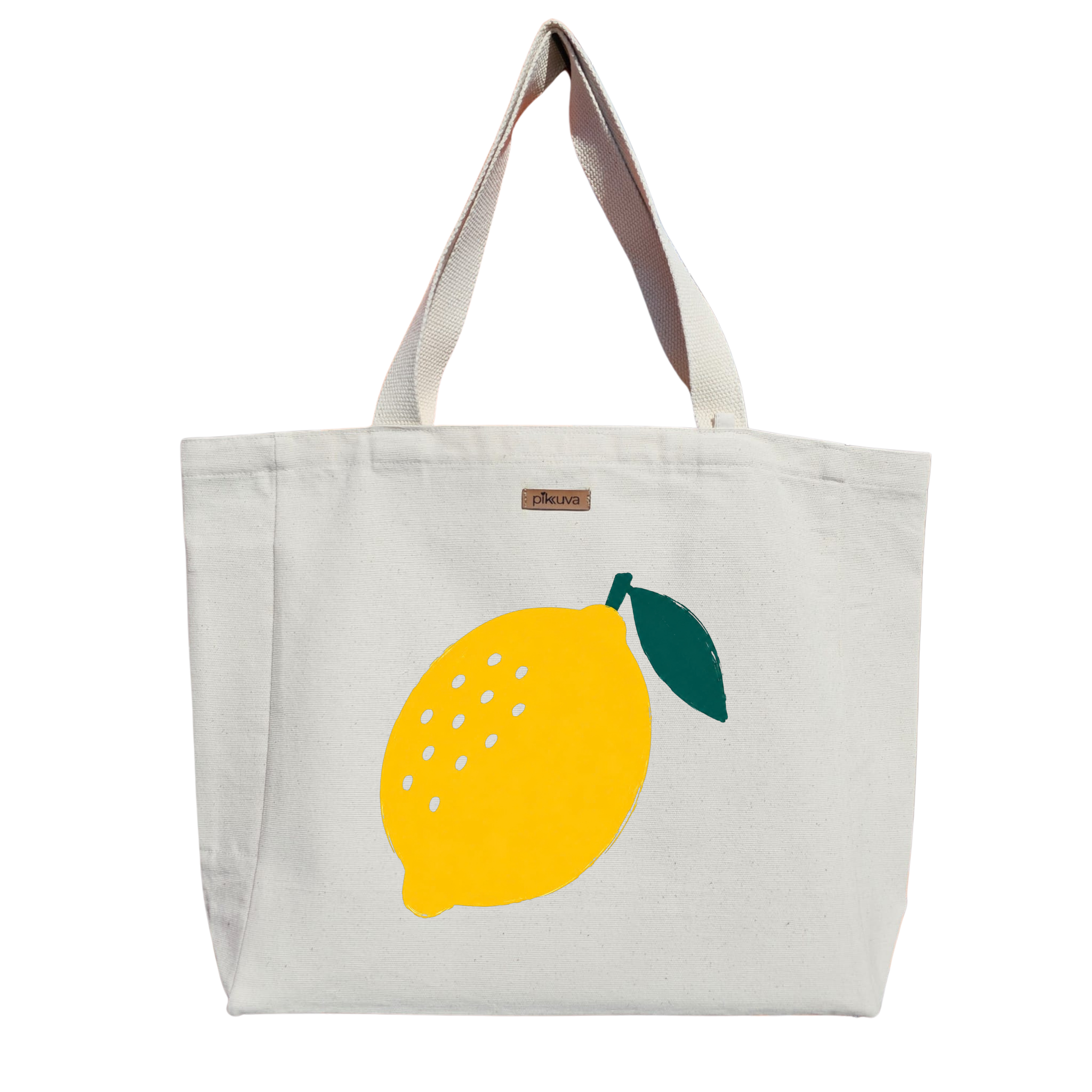 Natural Canvas Tote Bag, Natural Handle, White Velcro, Water Bottle Holder — 20x24