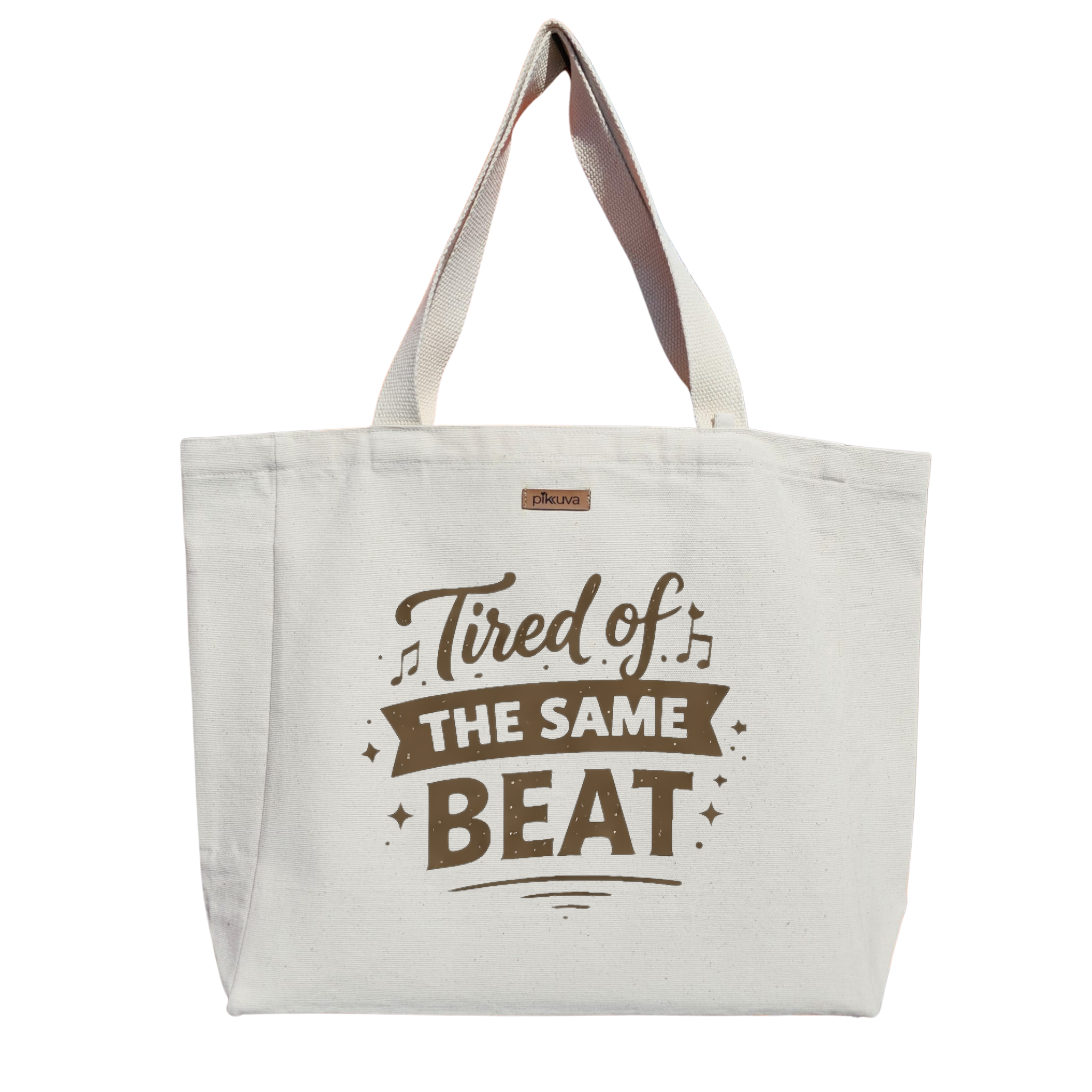Natural Canvas Tote Bag, Natural Handle, White Velcro, Water Bottle Holder — 24x20