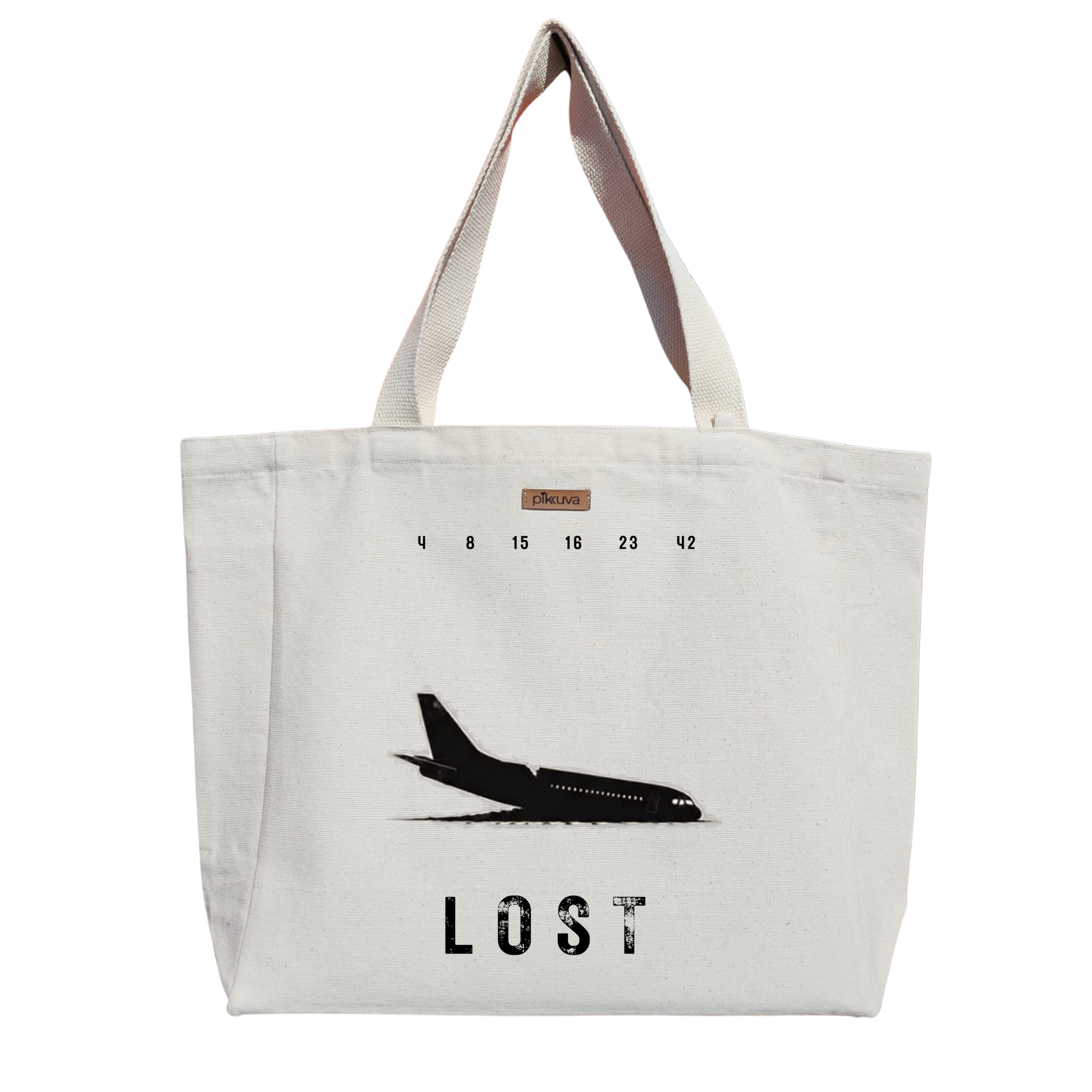 Natural Canvas Tote Bag, Natural Handle, White Velcro, Water Bottle Holder — 20x24