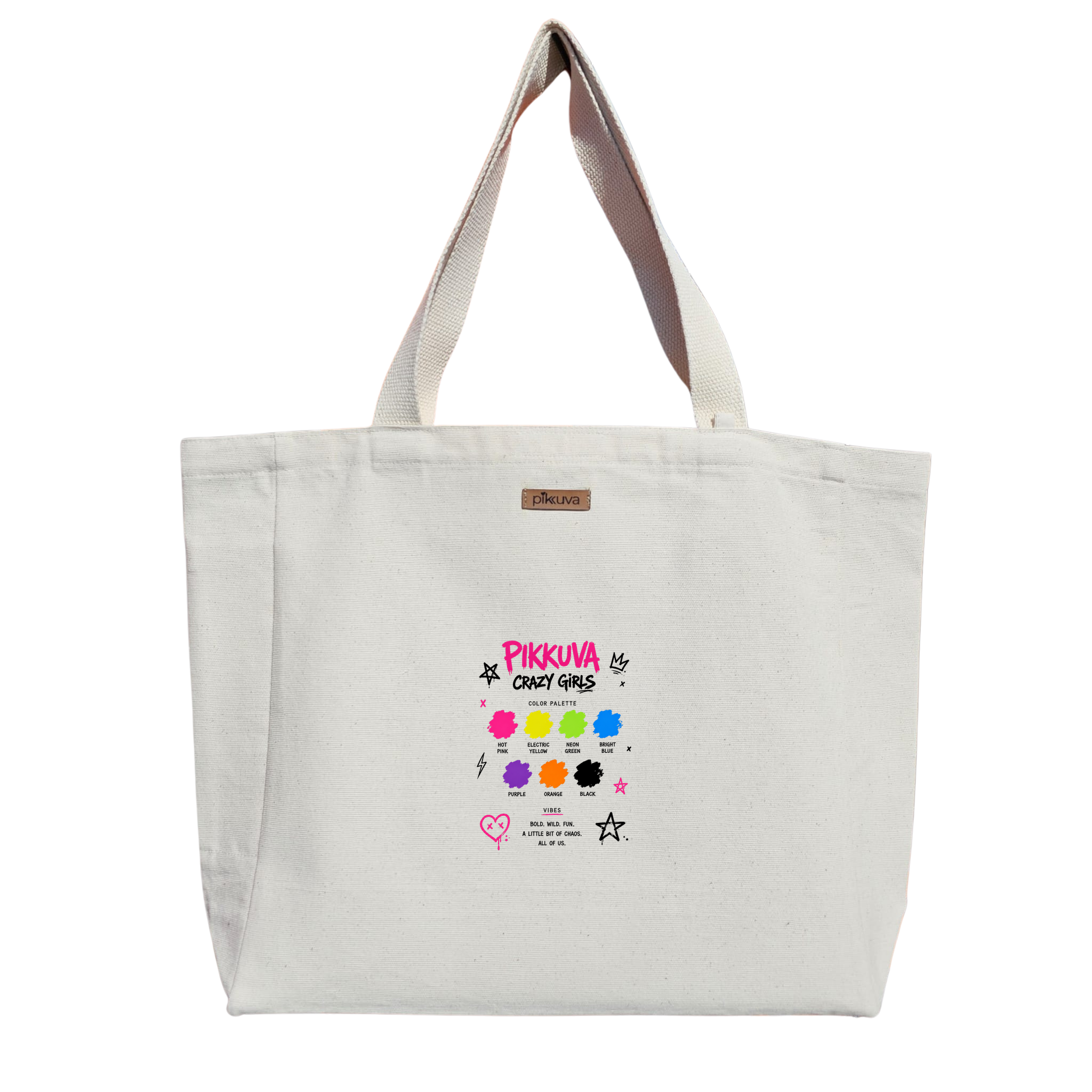 Natural Canvas Tote Bag, Natural Handle, White Velcro, Water Bottle Holder