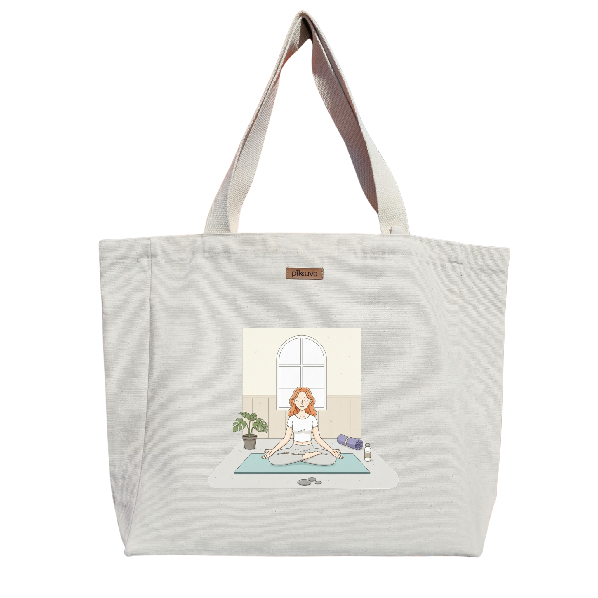 Meditasyon Anı Sakin Zihin Meditation Moment Calm Mind Baskılı Naturel Kanvas Bez Çanta Sap Beyaz Cırt Cırtlı Suluk Tutuculu — 20x24