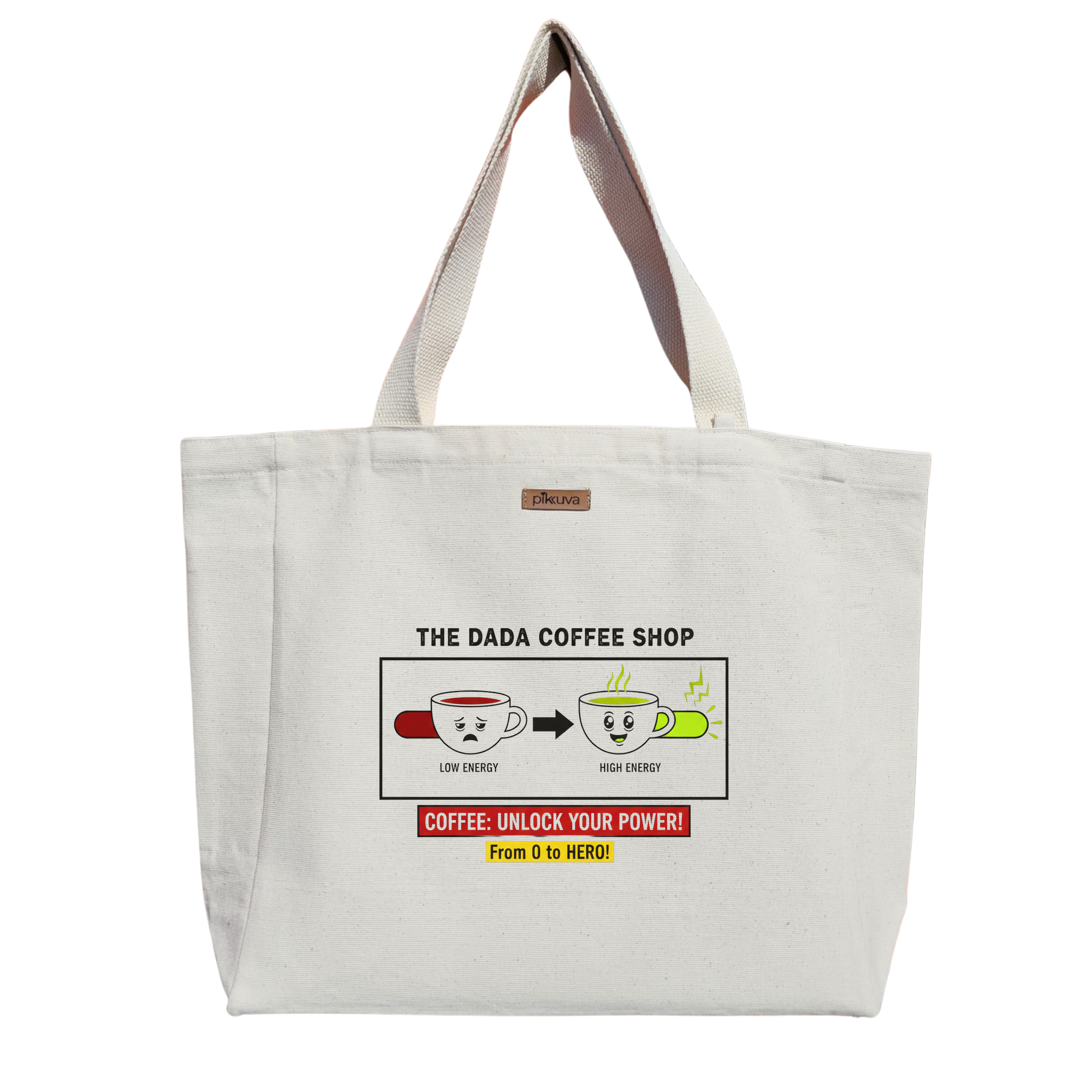 Natural Canvas Tote Bag, Natural Handle, White Velcro, Water Bottle Holder — 20x24