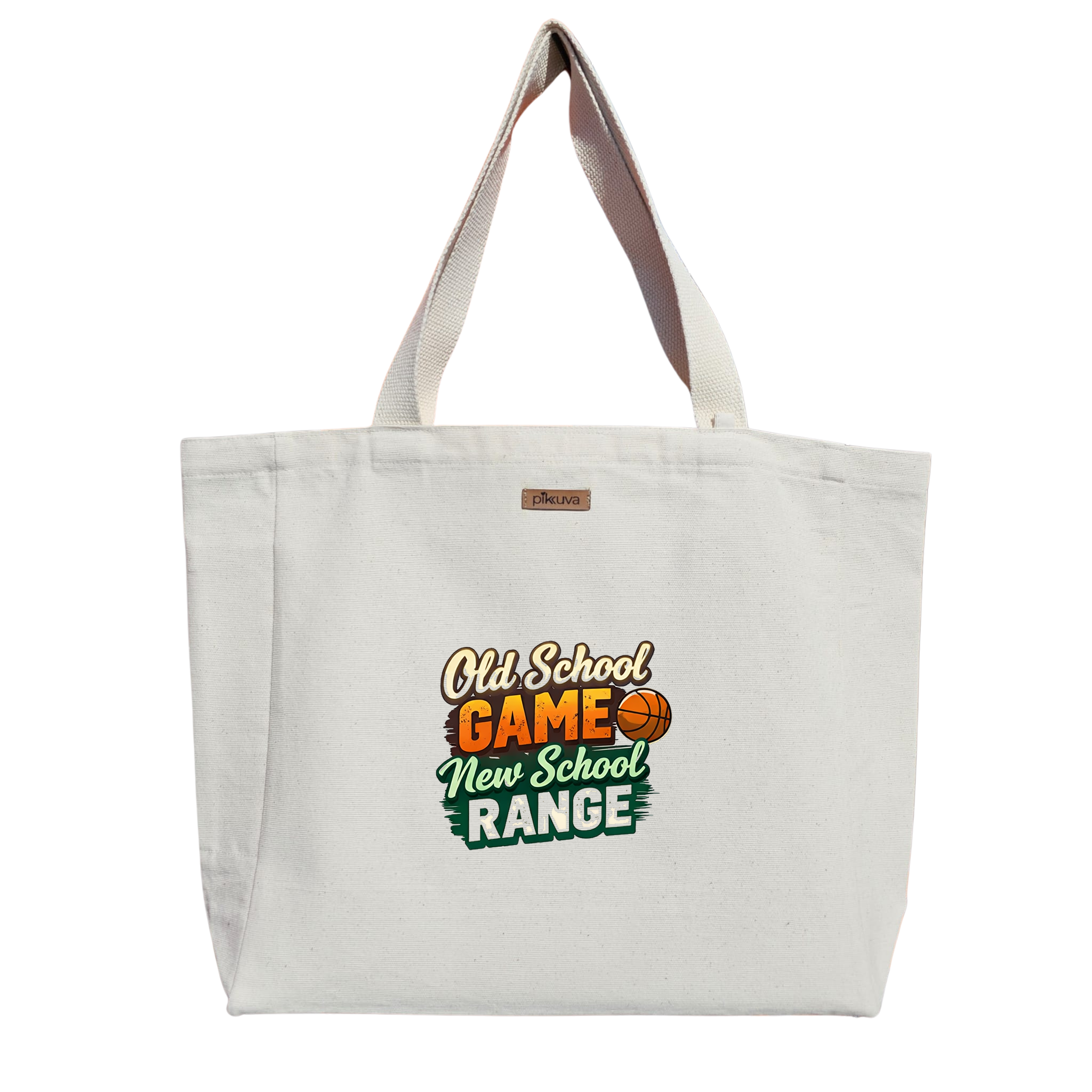 Natural Canvas Tote Bag, Natural Handle, White Velcro, Water Bottle Holder