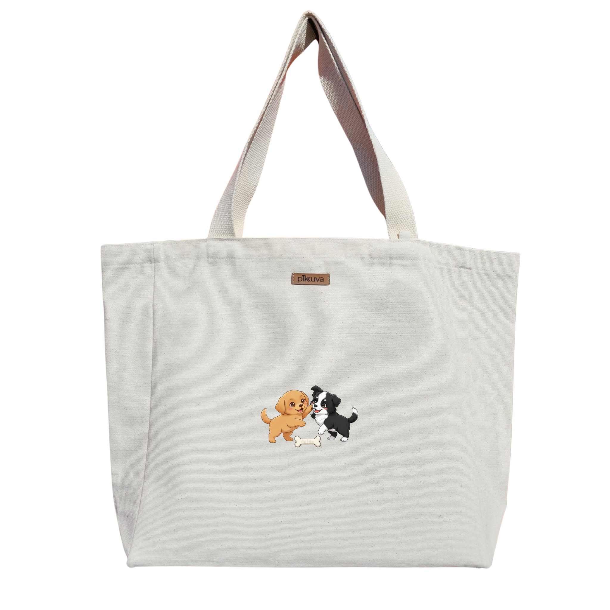 Natural Canvas Tote Bag, Natural Handle, White Velcro, Water Bottle Holder