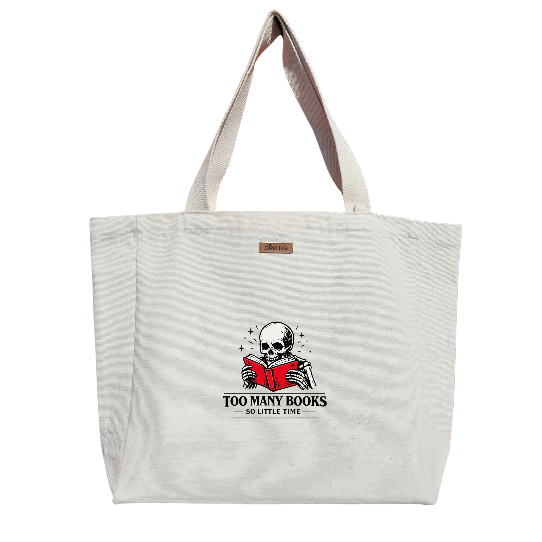 Natural Canvas Tote Bag, Natural Handle, White Velcro, Water Bottle Holder — 12x20