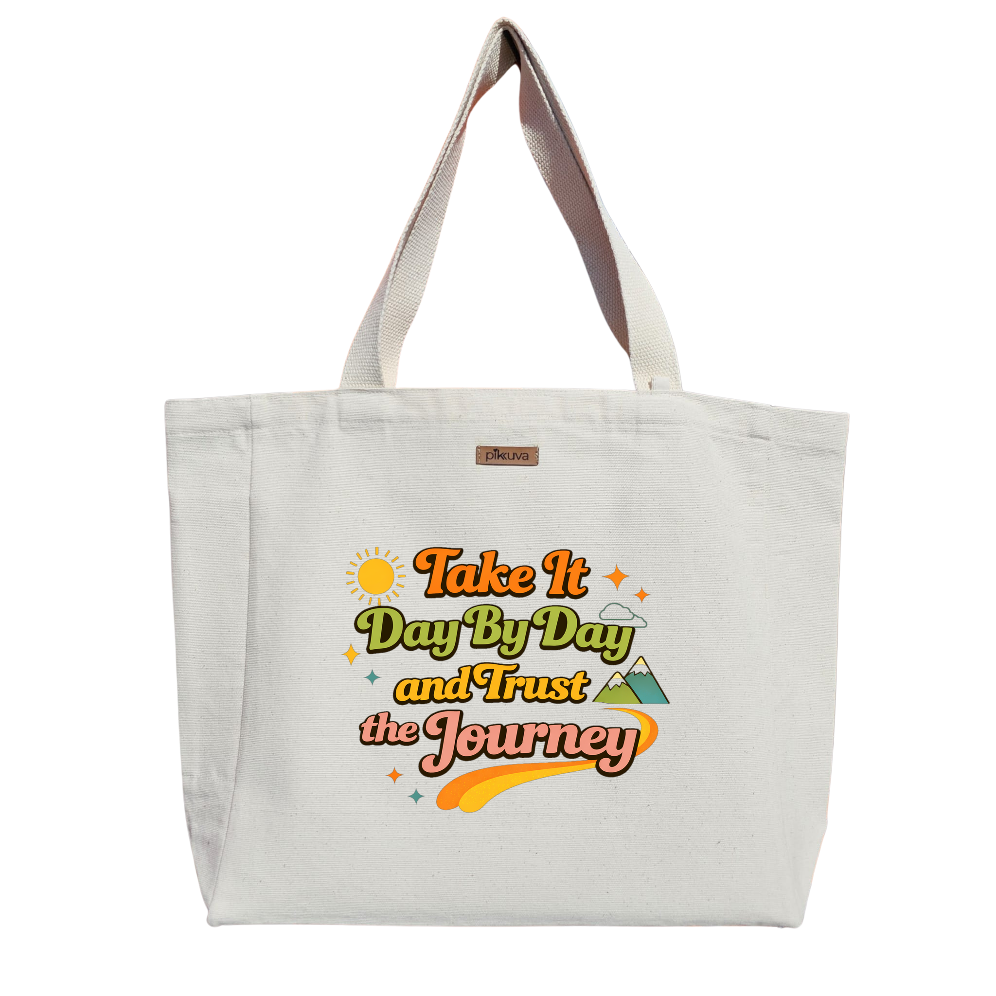 Natural Canvas Tote Bag, Natural Handle, White Velcro, Water Bottle Holder