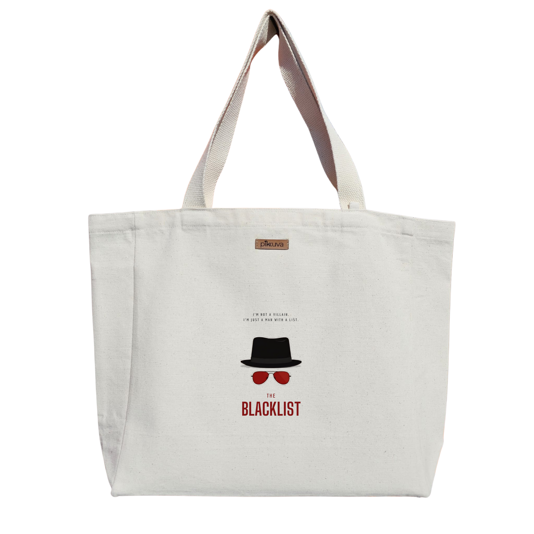 Natural Canvas Tote Bag, Natural Handle, White Velcro, Water Bottle Holder