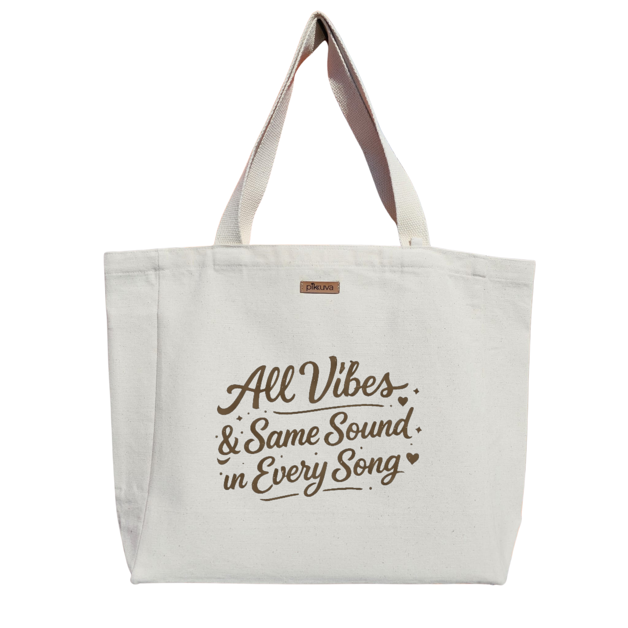 Natural Canvas Tote Bag, Natural Handle, White Velcro, Water Bottle Holder — 20x24