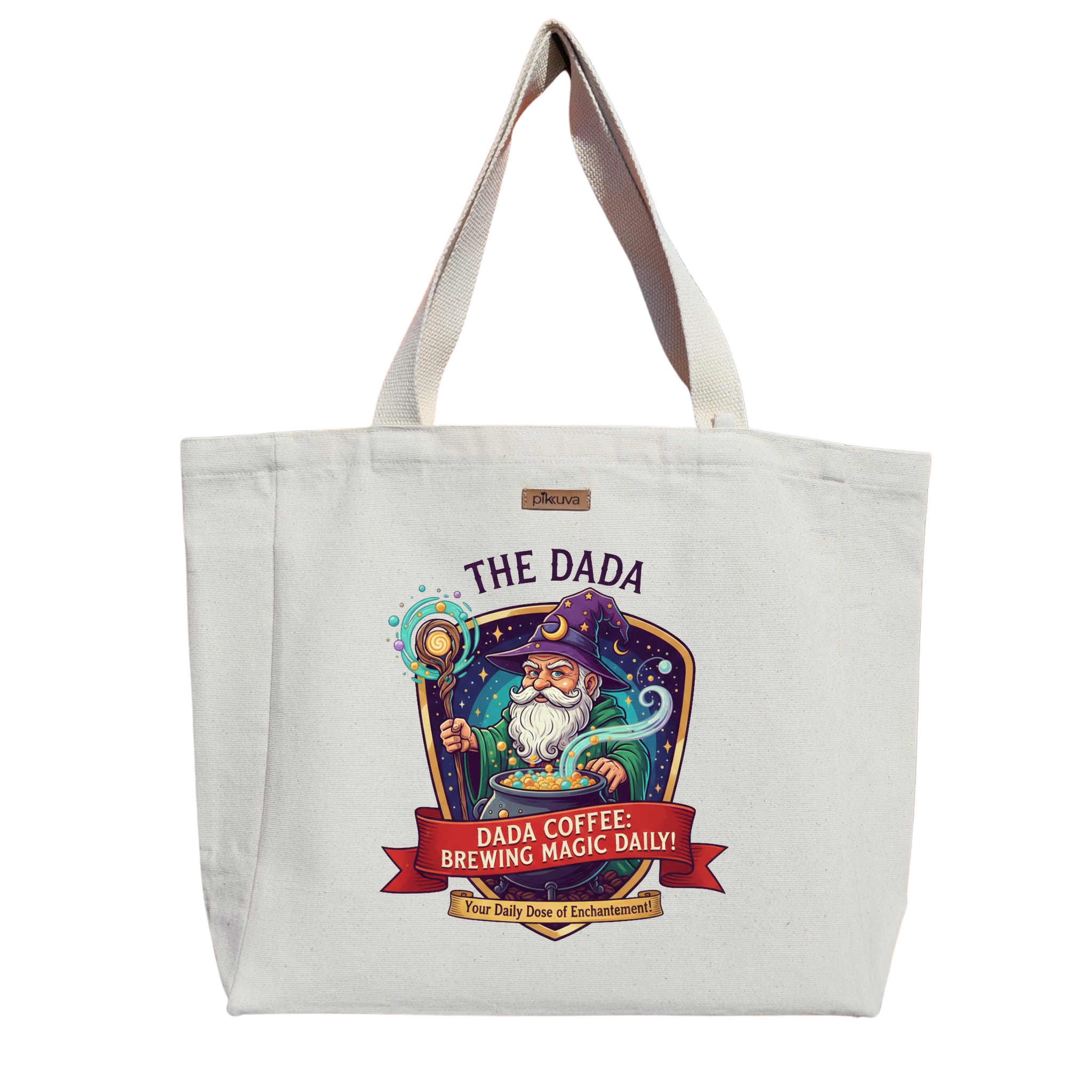 Natural Canvas Tote Bag, Natural Handle, White Velcro, Water Bottle Holder — 20x24