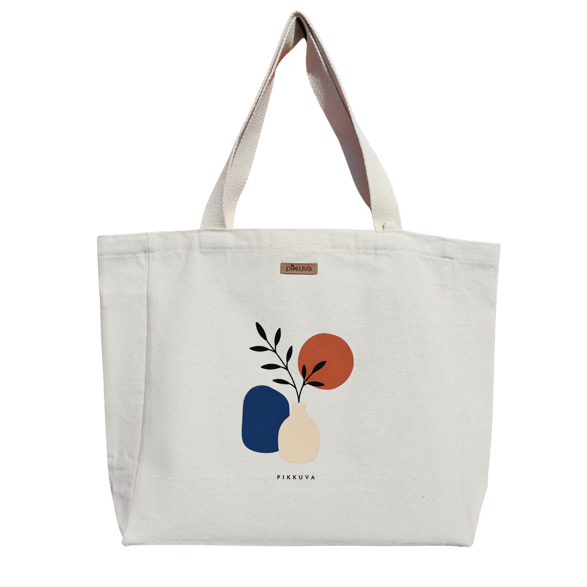 Natural Canvas Tote Bag, Natural Handle, White Velcro, Water Bottle Holder — 12x20