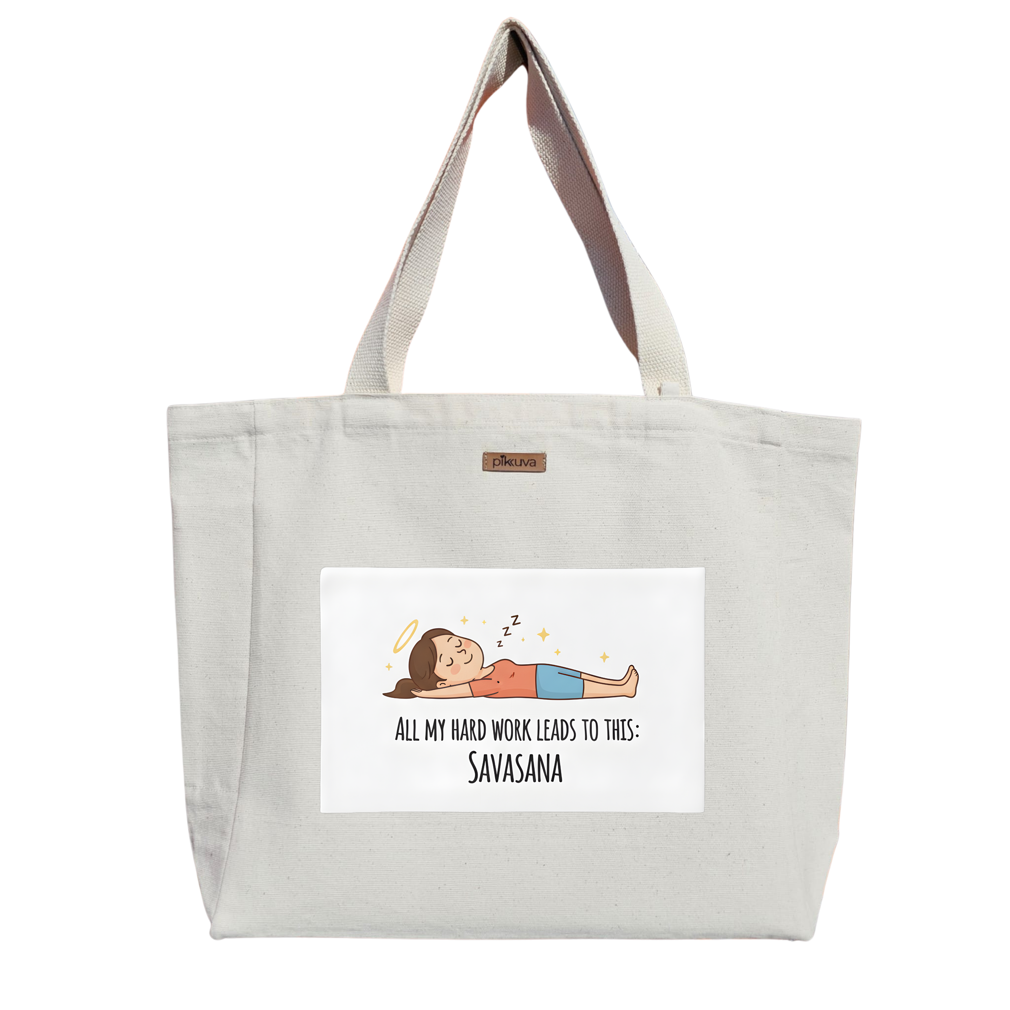 Natural Canvas Tote Bag, Natural Handle, White Velcro, Water Bottle Holder — 24x20