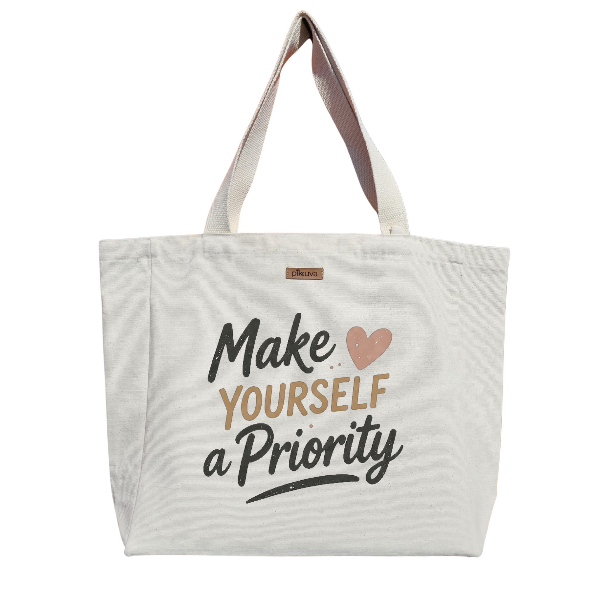 Natural Canvas Tote Bag, Natural Handle, White Velcro, Water Bottle Holder — 24x20