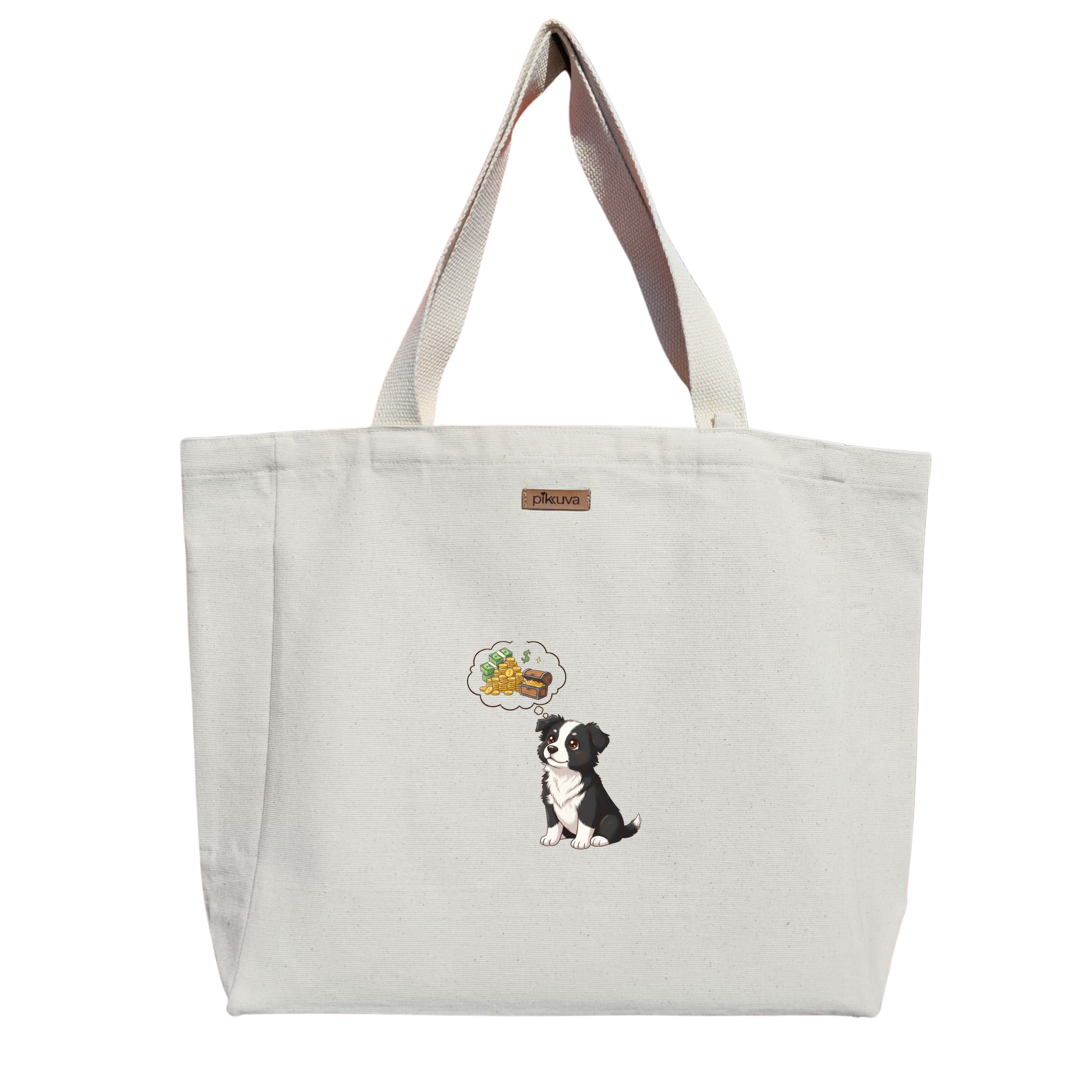 Natural Canvas Tote Bag, Natural Handle, White Velcro, Water Bottle Holder