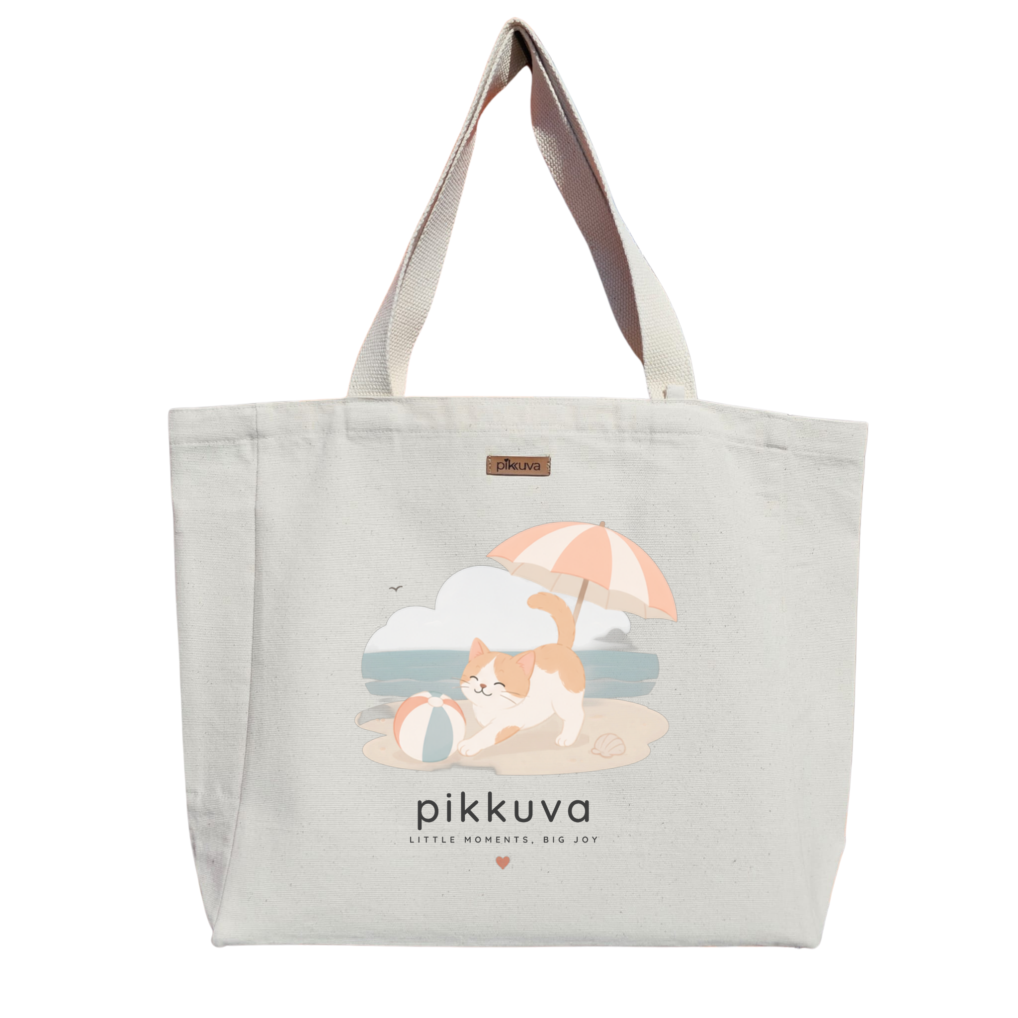 Natural Canvas Tote Bag, Natural Handle, White Velcro, Water Bottle Holder — 20x24