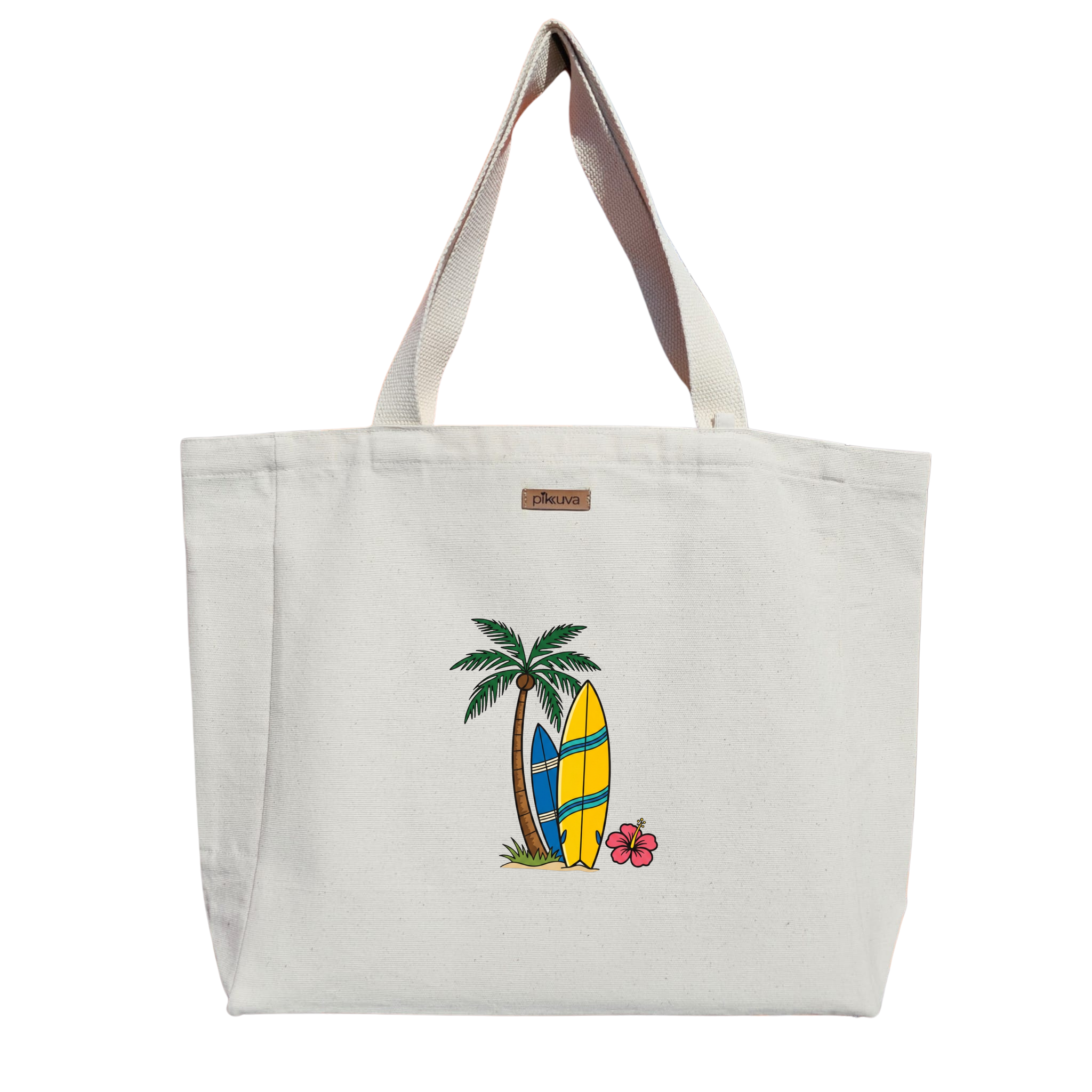Tropikal Surf Keyfi Tropical Vibes Baskılıı Naturel Kanvas Bez Çanta Sap Beyaz Cırt Cırtlı Suluk Tutuculu — 12x20