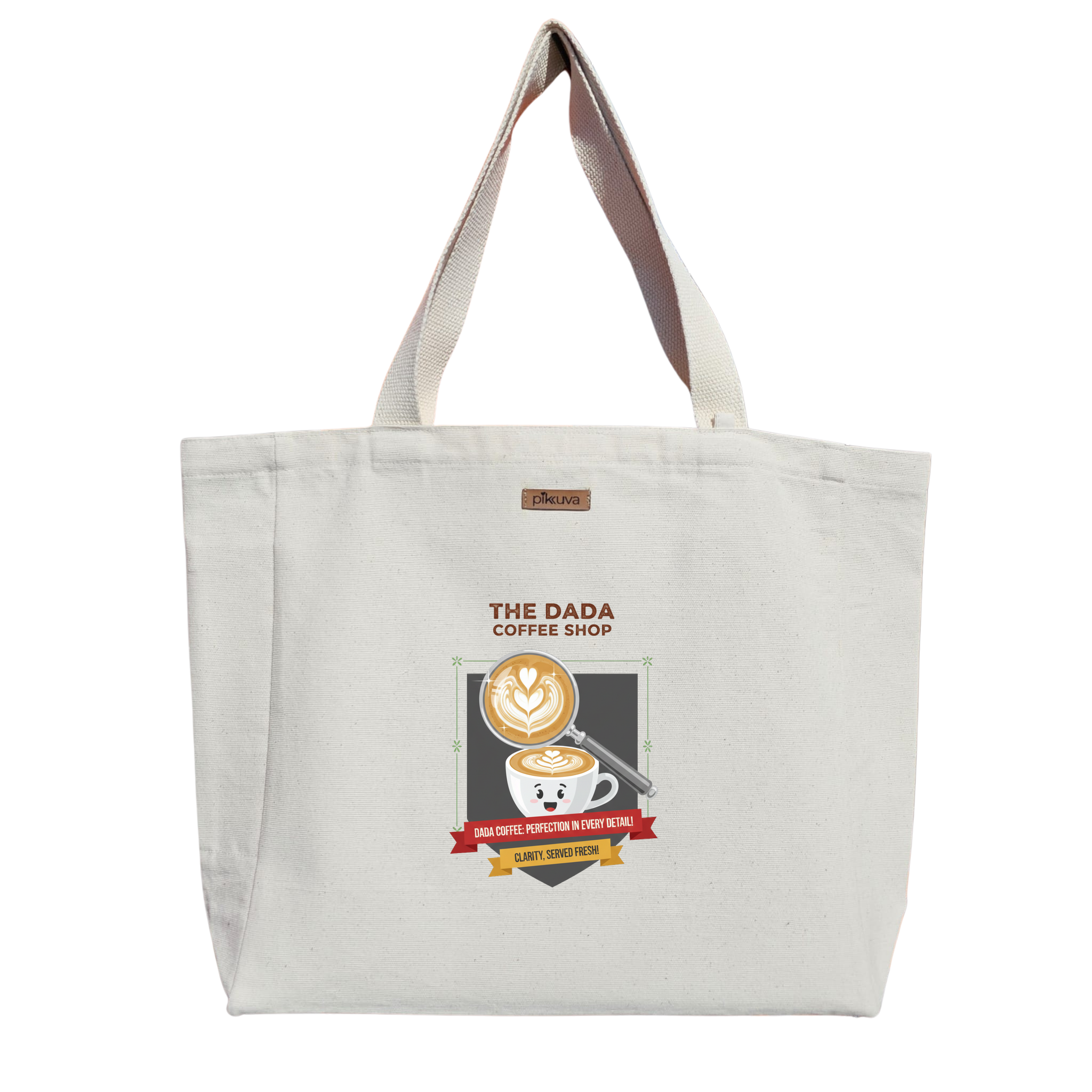 Natural Canvas Tote Bag, Natural Handle, White Velcro, Water Bottle Holder — 12x20