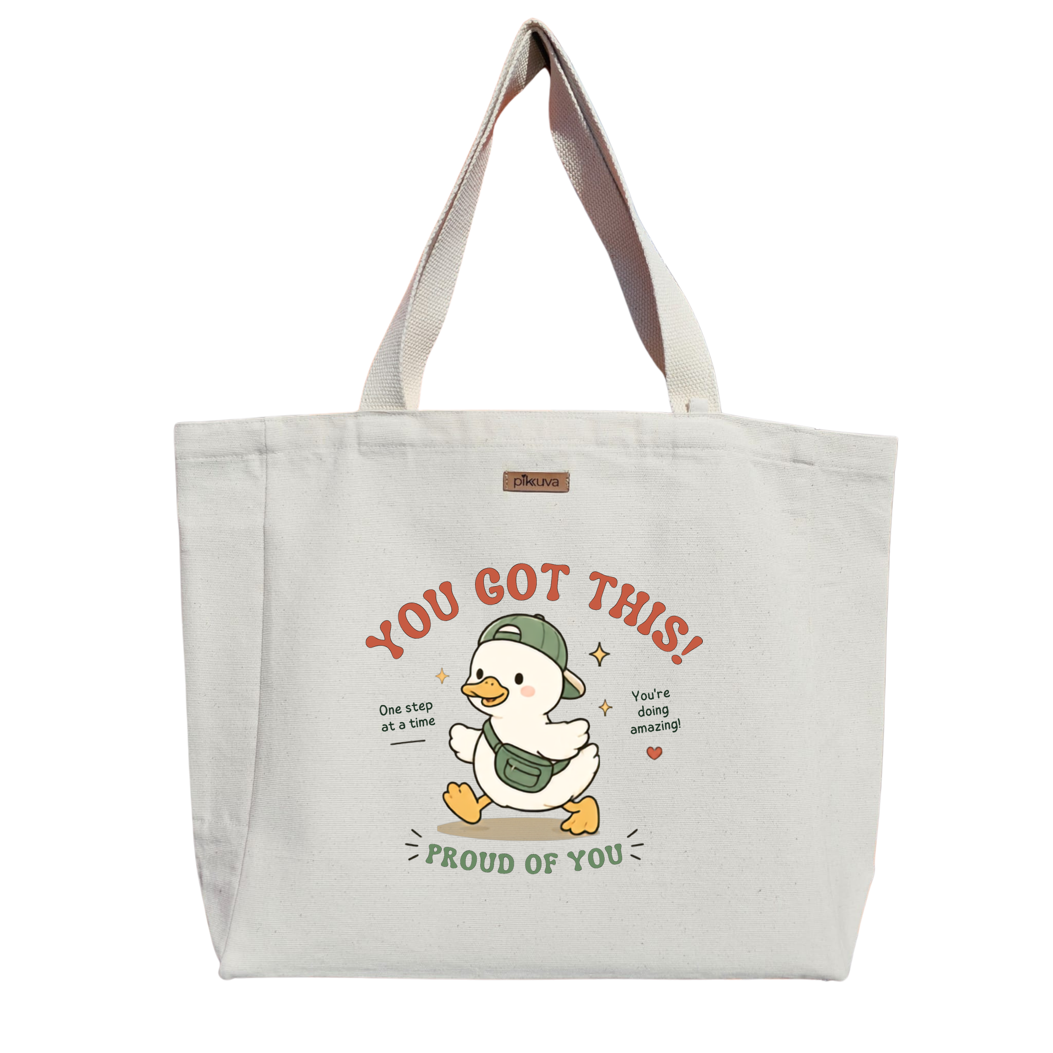 Natural Canvas Tote Bag, Natural Handle, White Velcro, Water Bottle Holder — 20x24