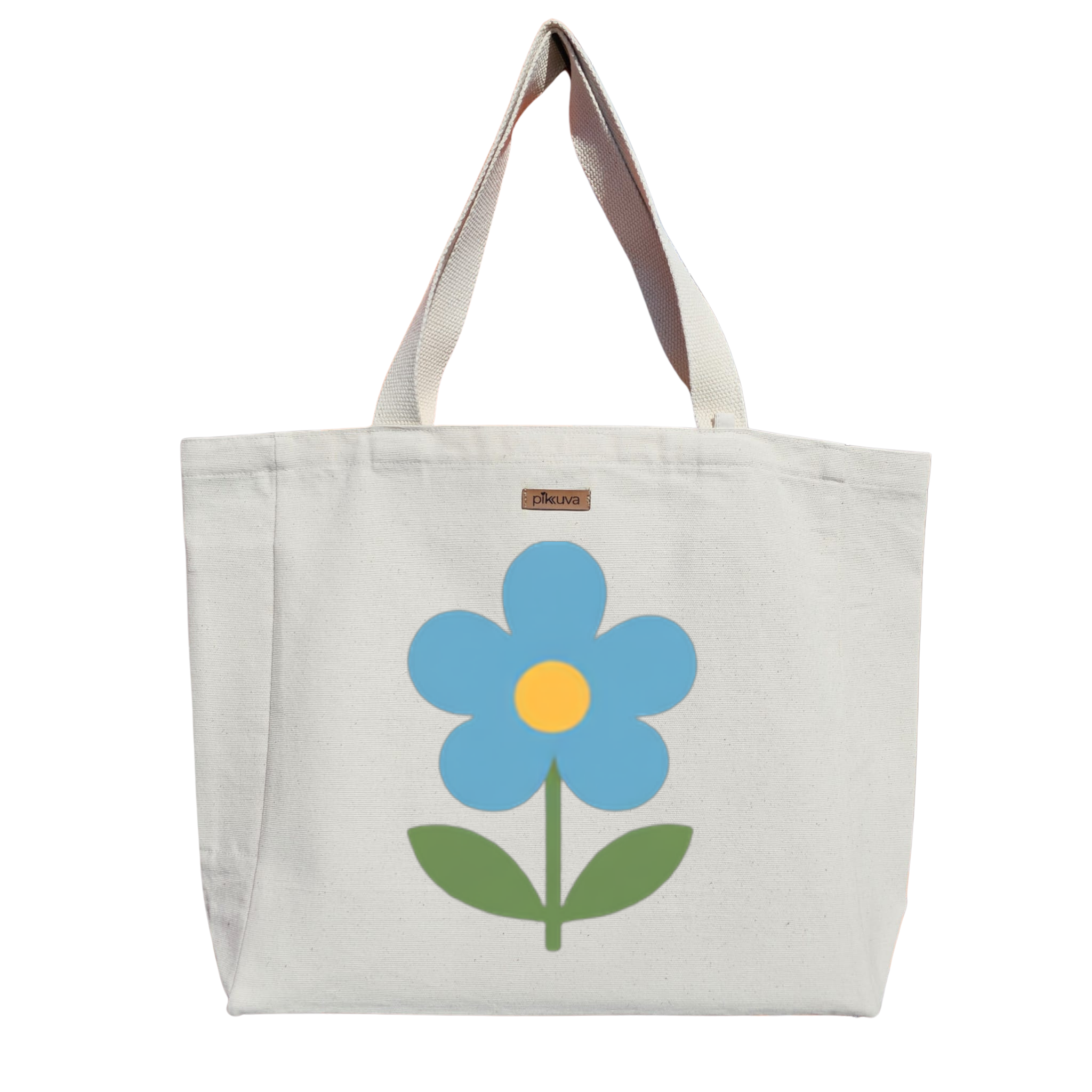 Natural Canvas Tote Bag, Natural Handle, White Velcro, Water Bottle Holder — 20x24