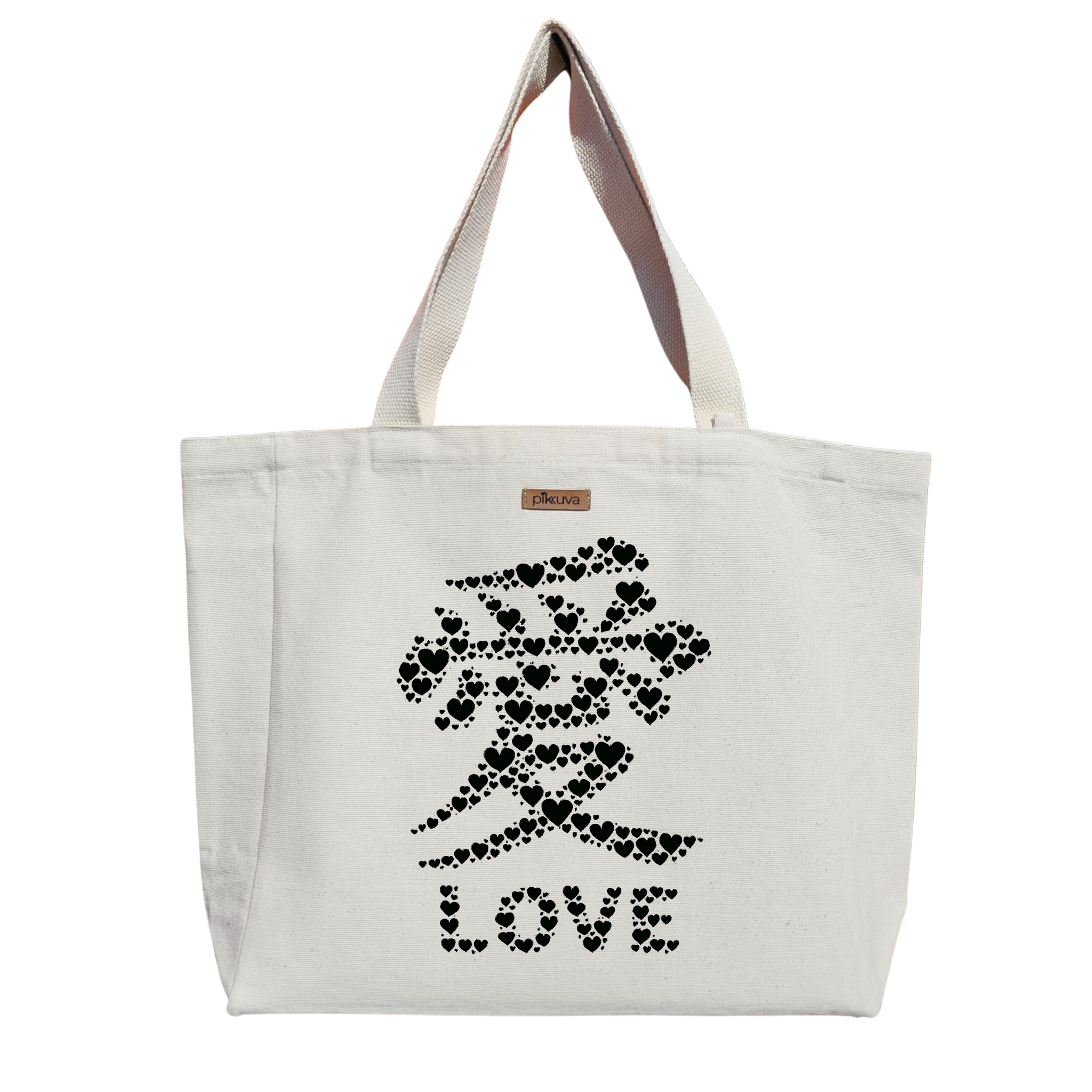 Natural Canvas Tote Bag, Natural Handle, White Velcro, Water Bottle Holder — 20x24