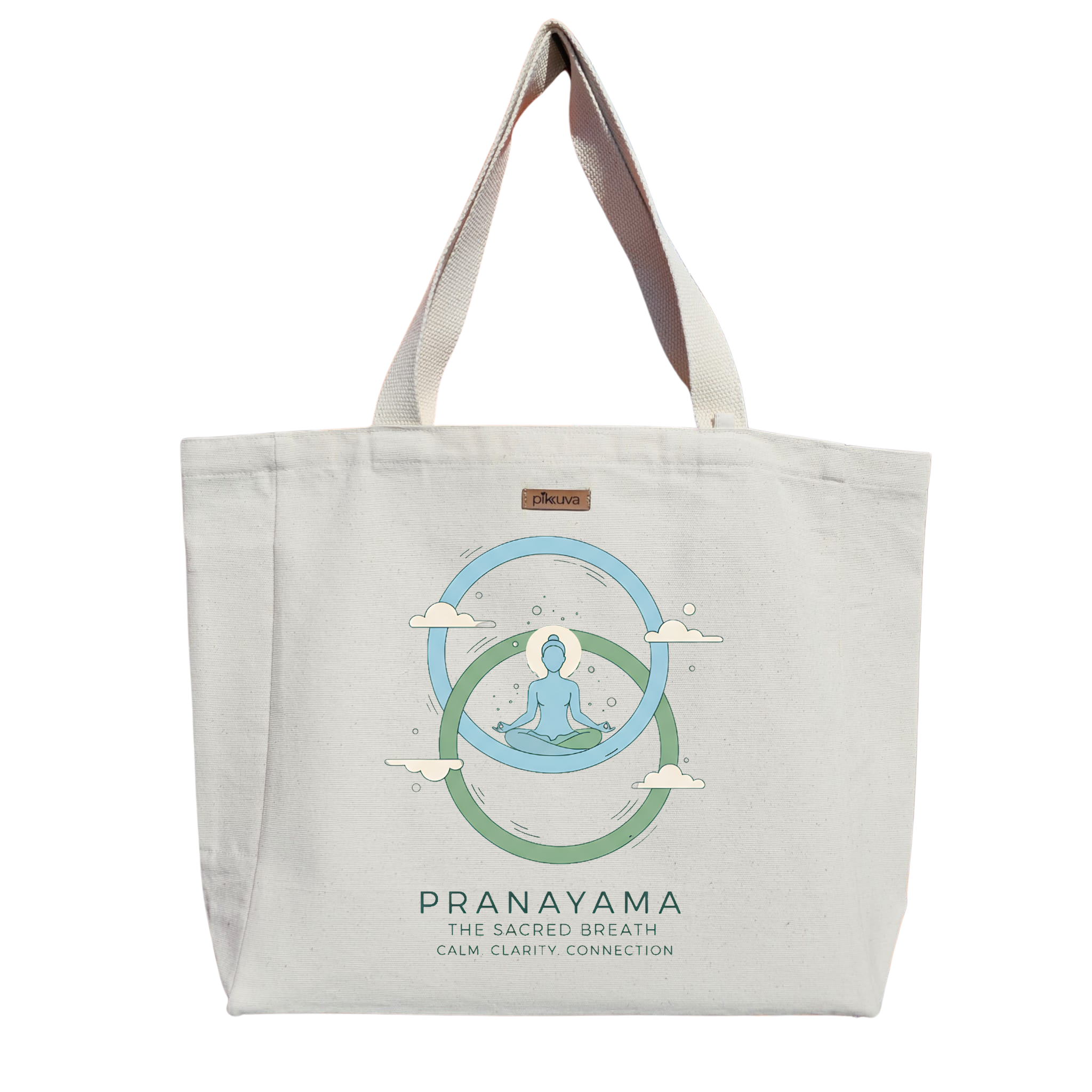 Natural Canvas Tote Bag, Natural Handle, White Velcro, Water Bottle Holder — 20x24