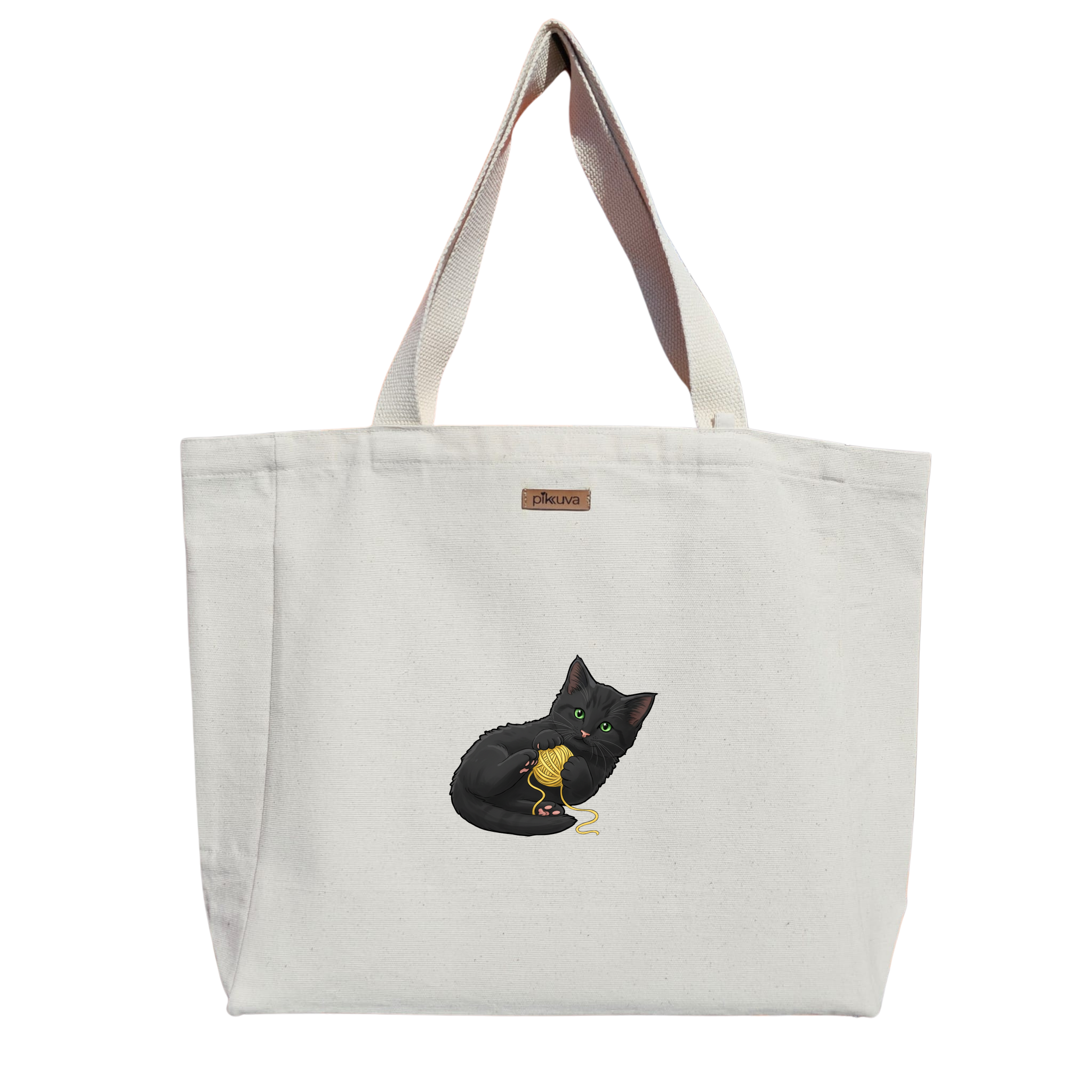 Natural Canvas Tote Bag, Natural Handle, White Velcro, Water Bottle Holder — 12x20
