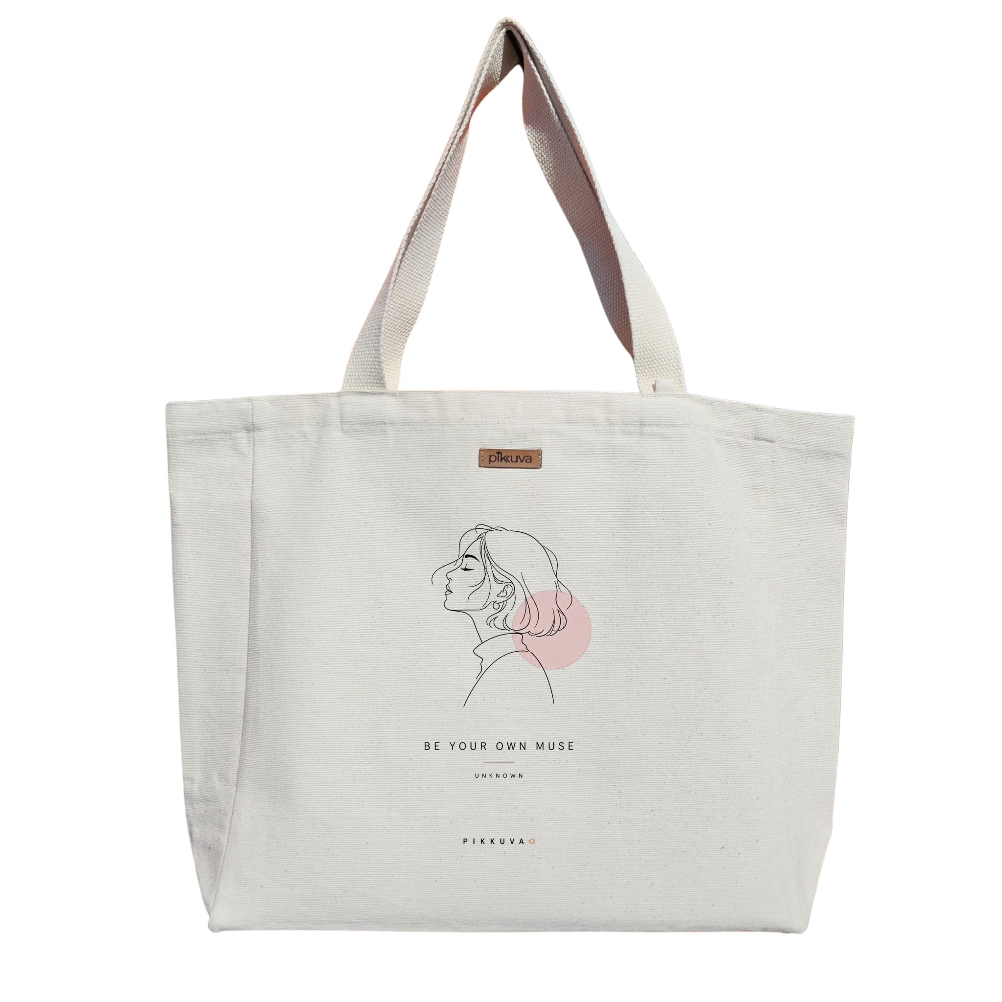 Natural Canvas Tote Bag, Natural Handle, White Velcro, Water Bottle Holder — 12x20