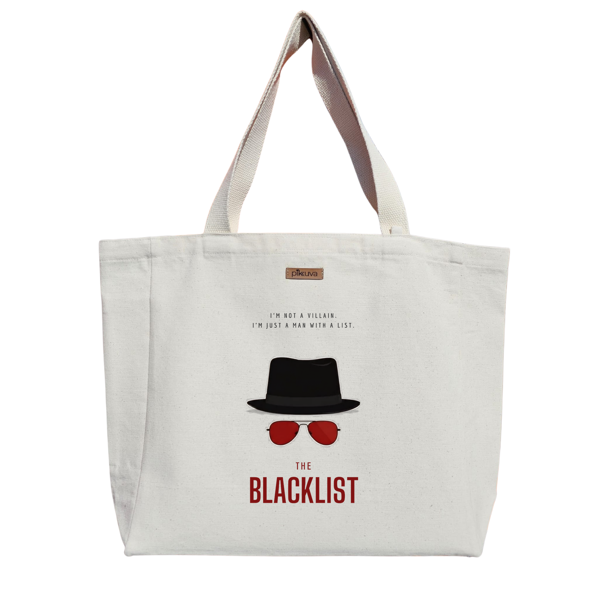 Natural Canvas Tote Bag, Natural Handle, White Velcro, Water Bottle Holder — 12x20