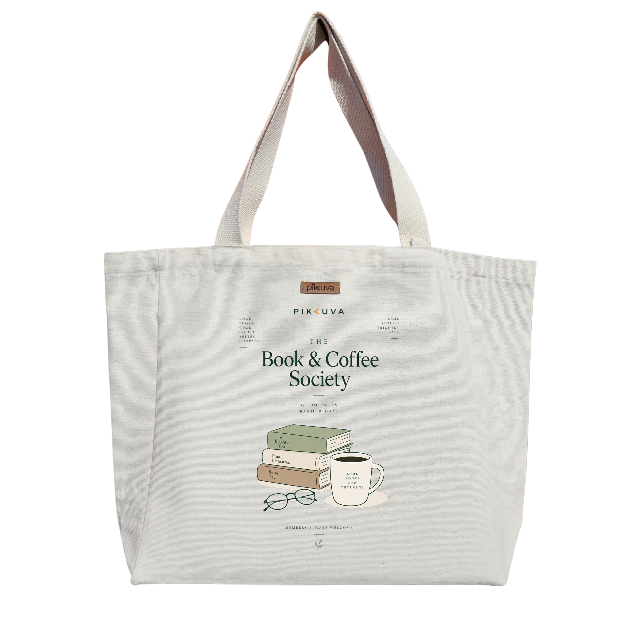 Natural Canvas Tote Bag, Natural Handle, White Velcro, Water Bottle Holder — 20x24