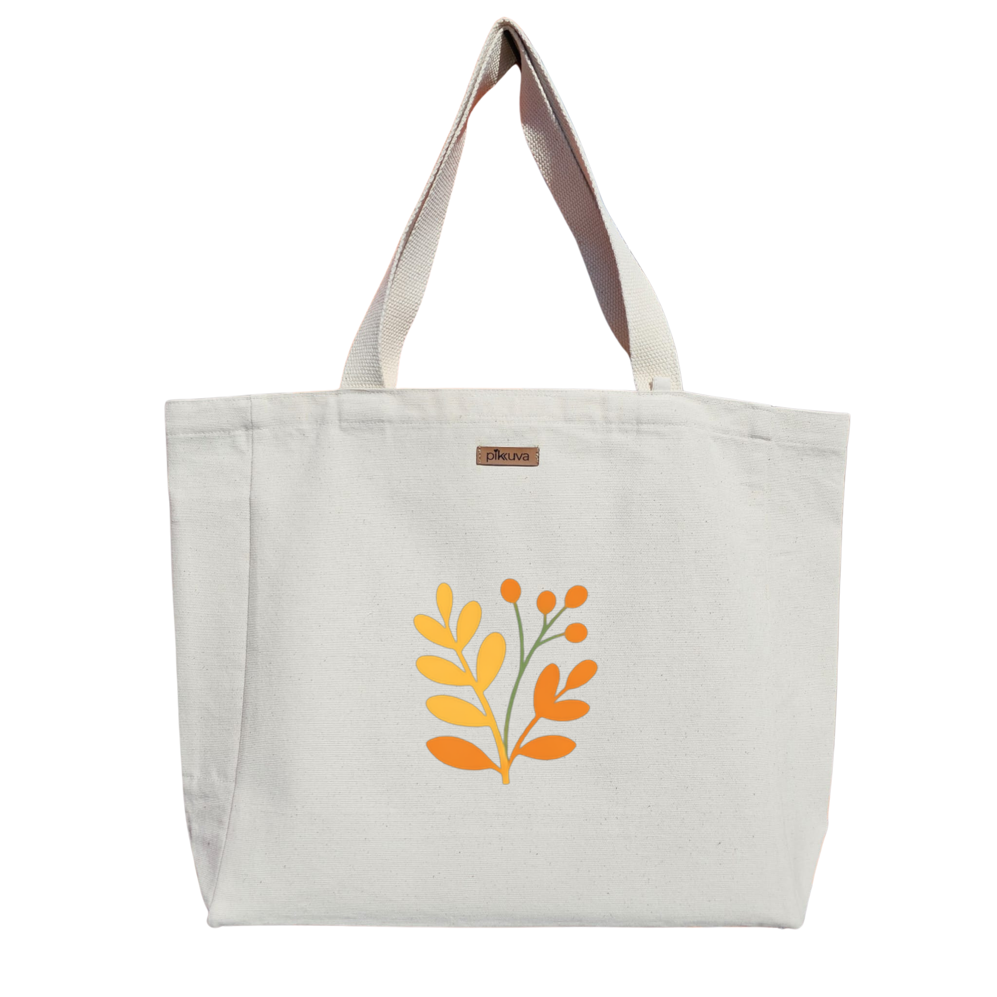 Natural Canvas Tote Bag, Natural Handle, White Velcro, Water Bottle Holder — 12x20