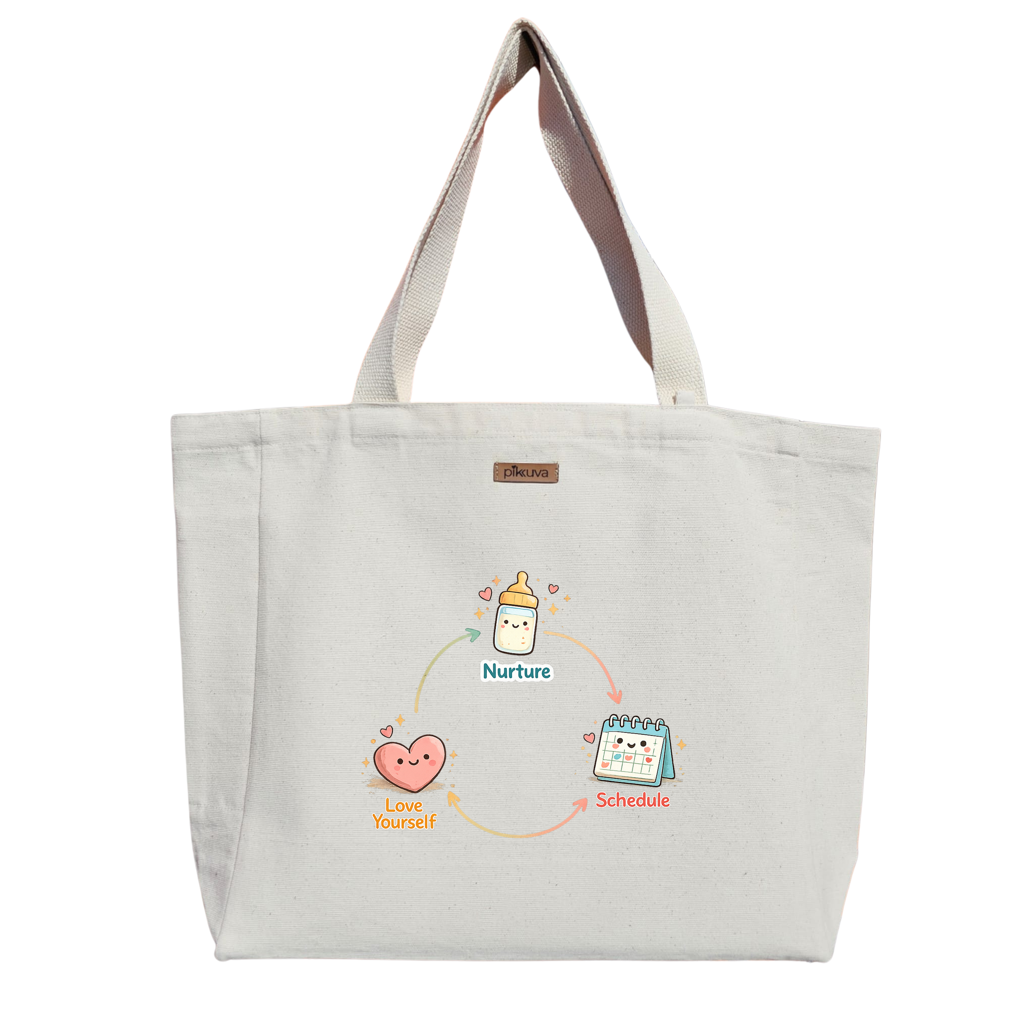 Natural Canvas Tote Bag, Natural Handle, White Velcro, Water Bottle Holder — 20x24