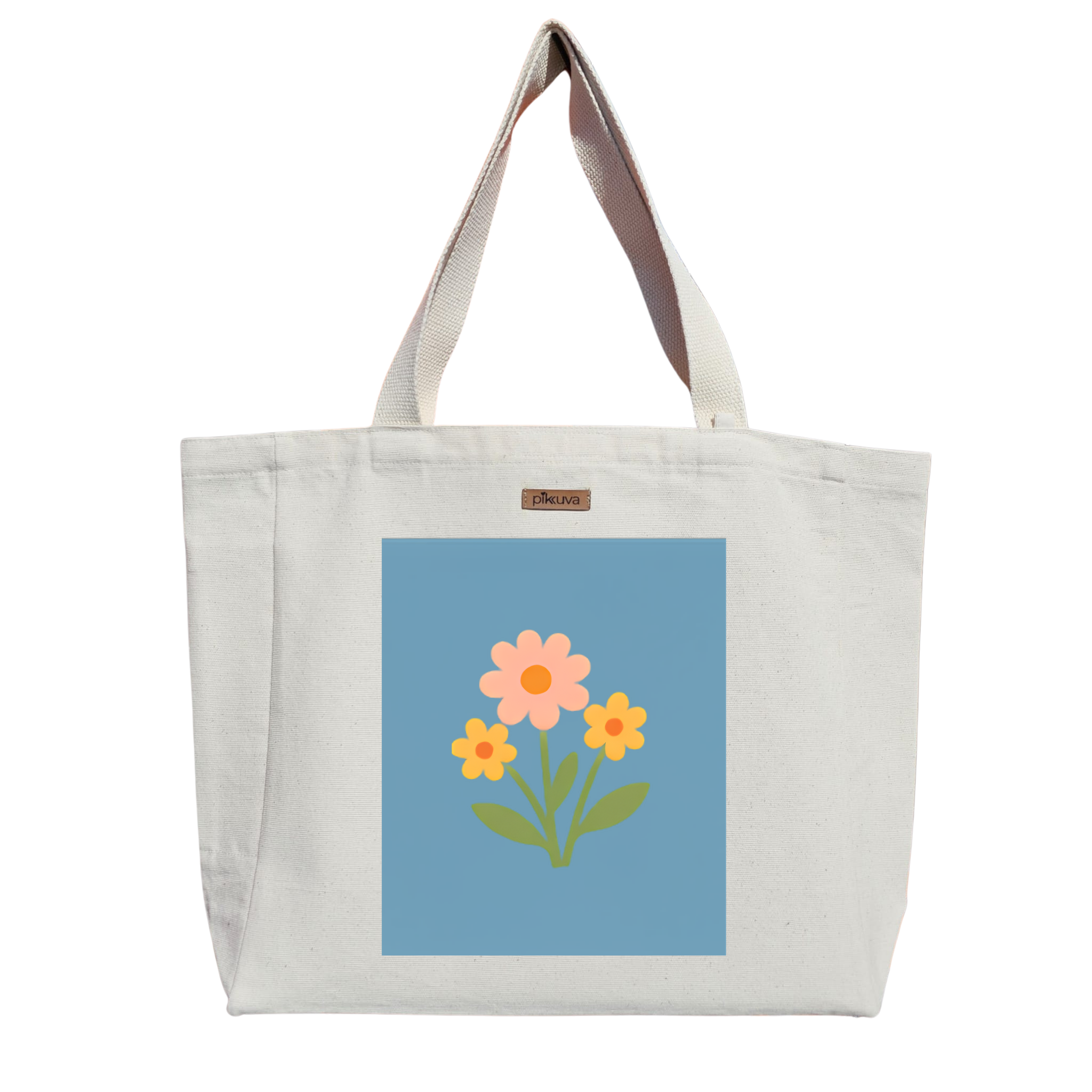 Pastel Çiçekler ile Renkli Bahar flowers Baskılıı Naturel Kanvas Bez Çanta Sap Beyaz Cırt Cırtlı Suluk Tutuculu — 20x24