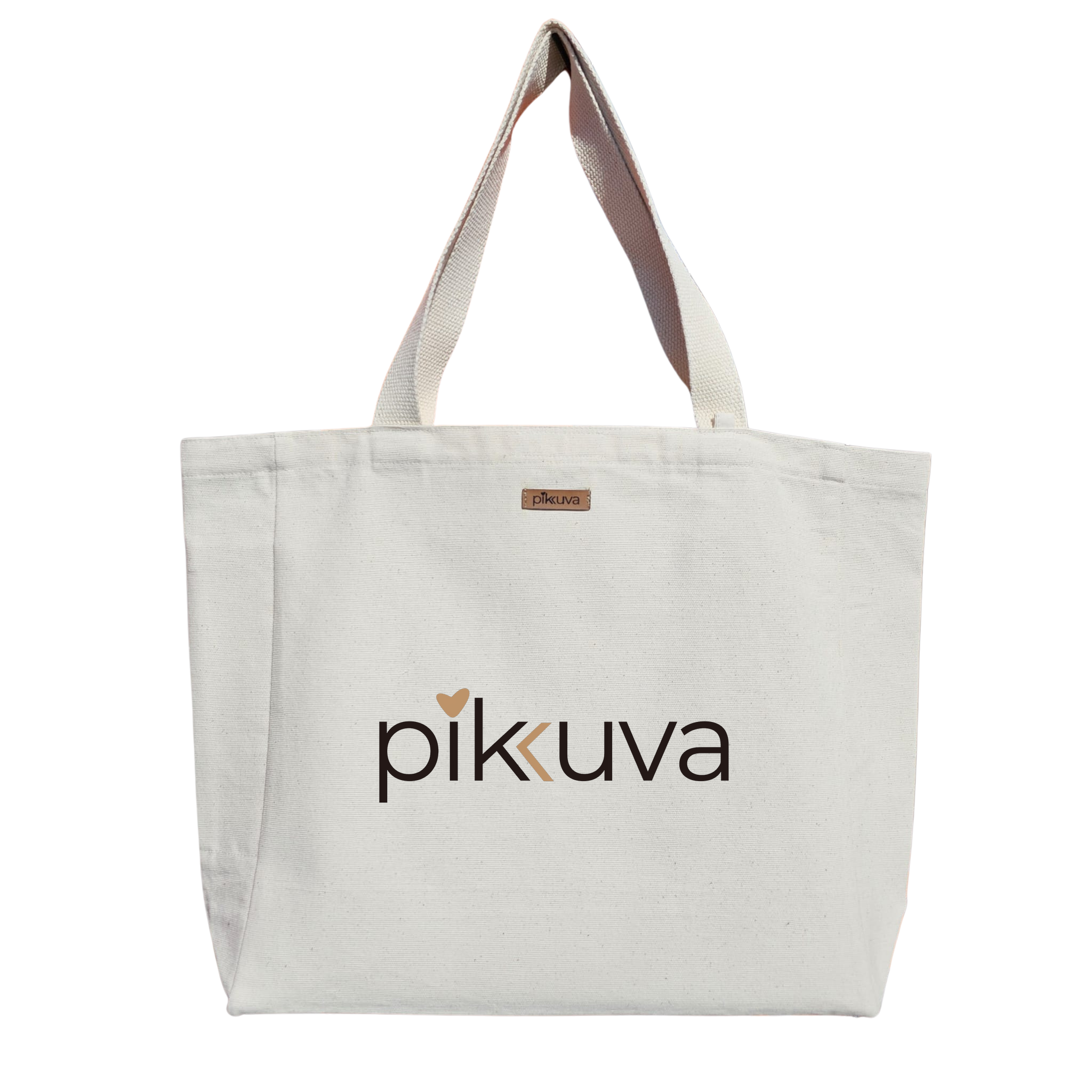 Natural Canvas Tote Bag, Natural Handle, White Velcro, Water Bottle Holder — 20x24