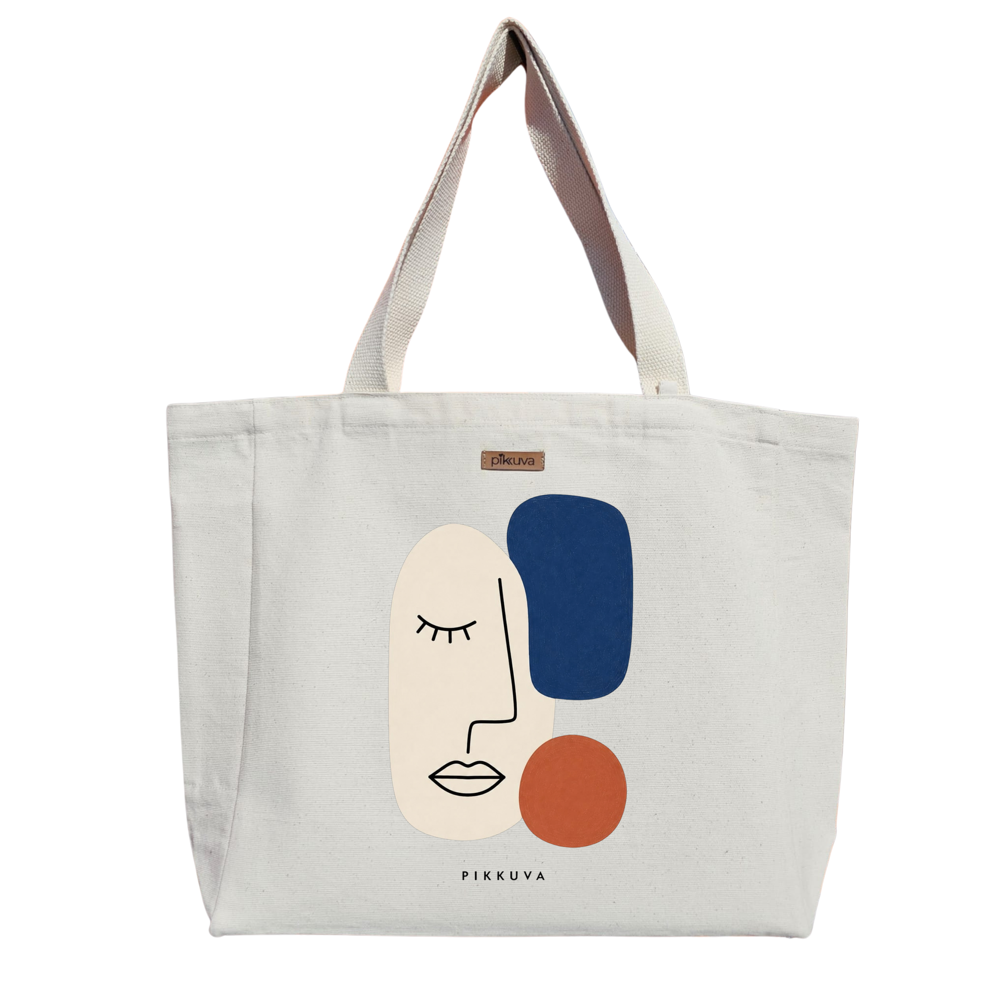 Natural Canvas Tote Bag, Natural Handle, White Velcro, Water Bottle Holder — 20x24