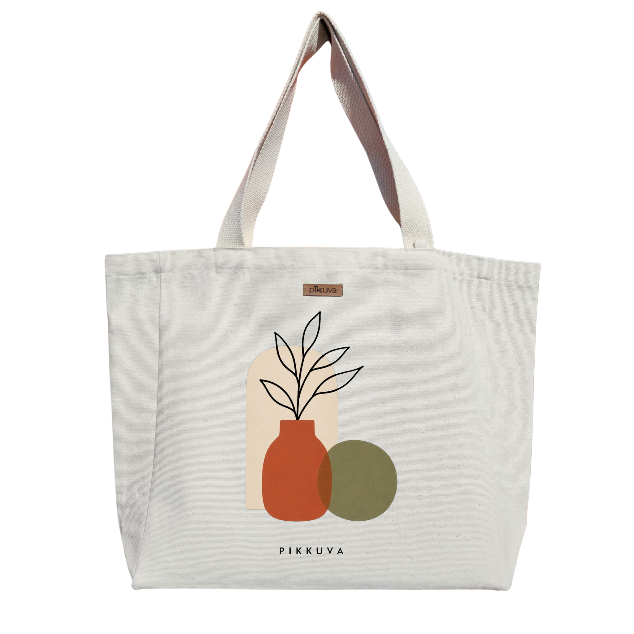 Natural Canvas Tote Bag, Natural Handle, White Velcro, Water Bottle Holder — 20x24